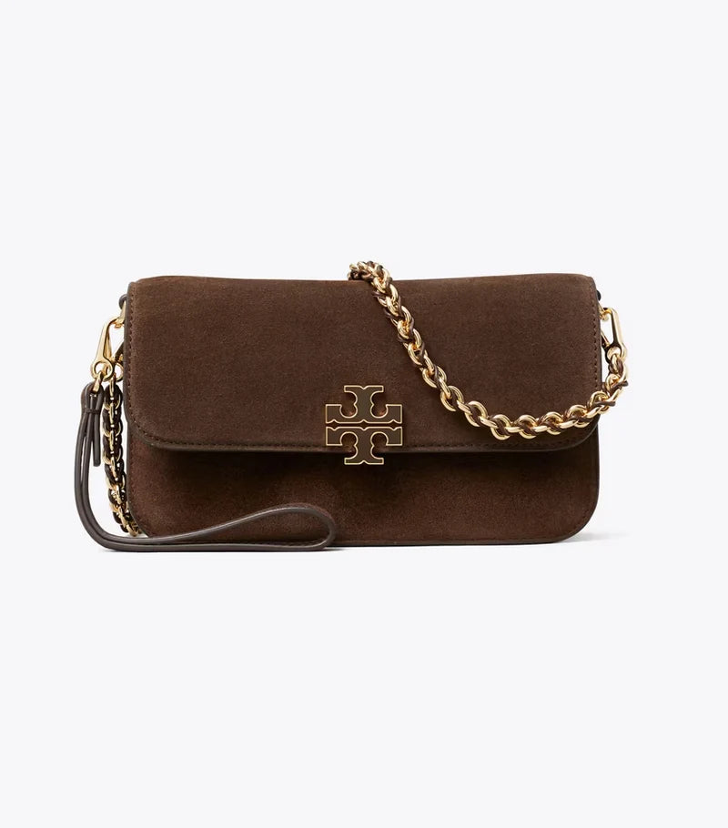 Britten Bag Suede Brown Chain Convertible Wristlet Tory Burch