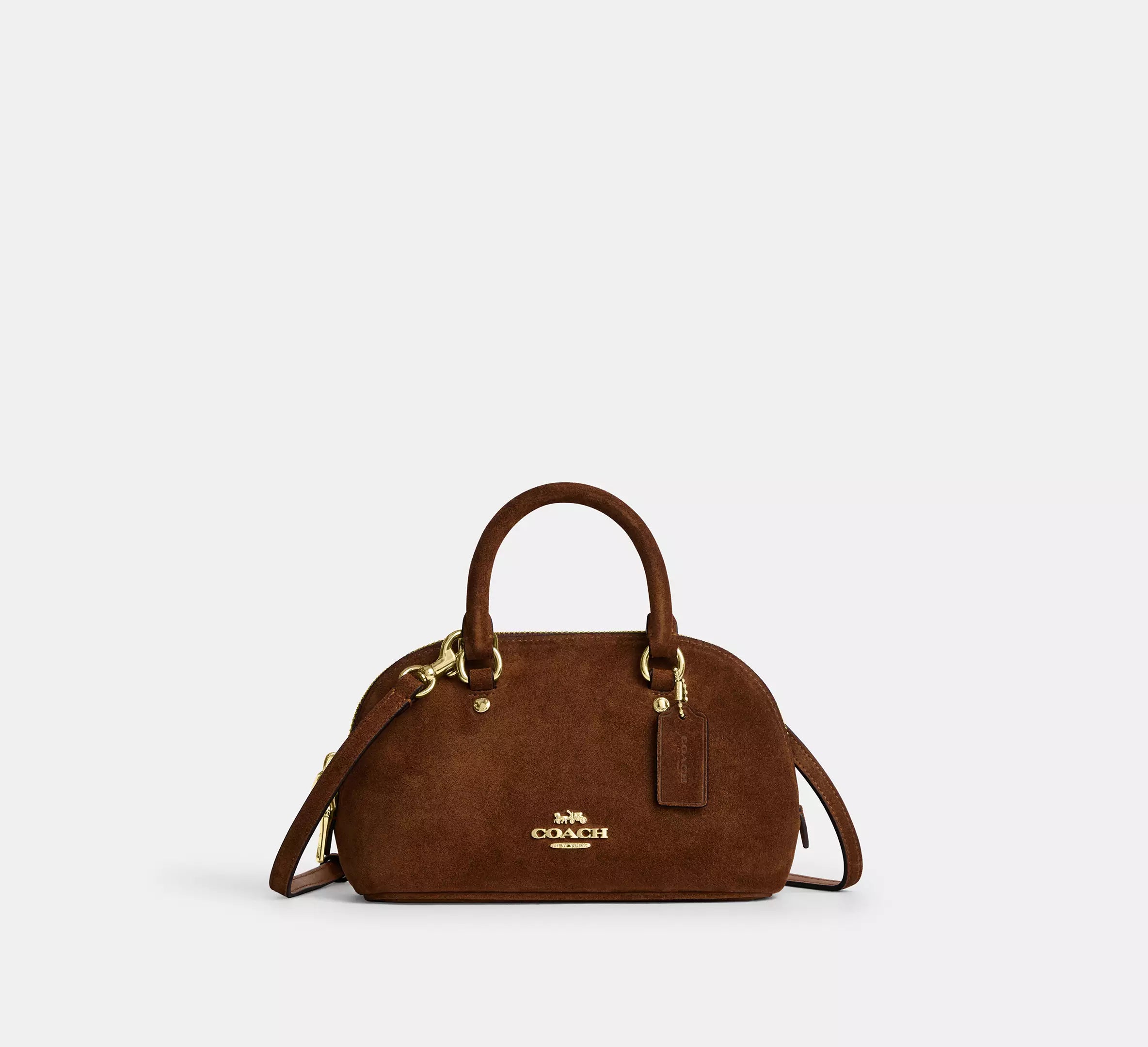 Lara Mini Satchel Bag Suede Warm Brown Coach