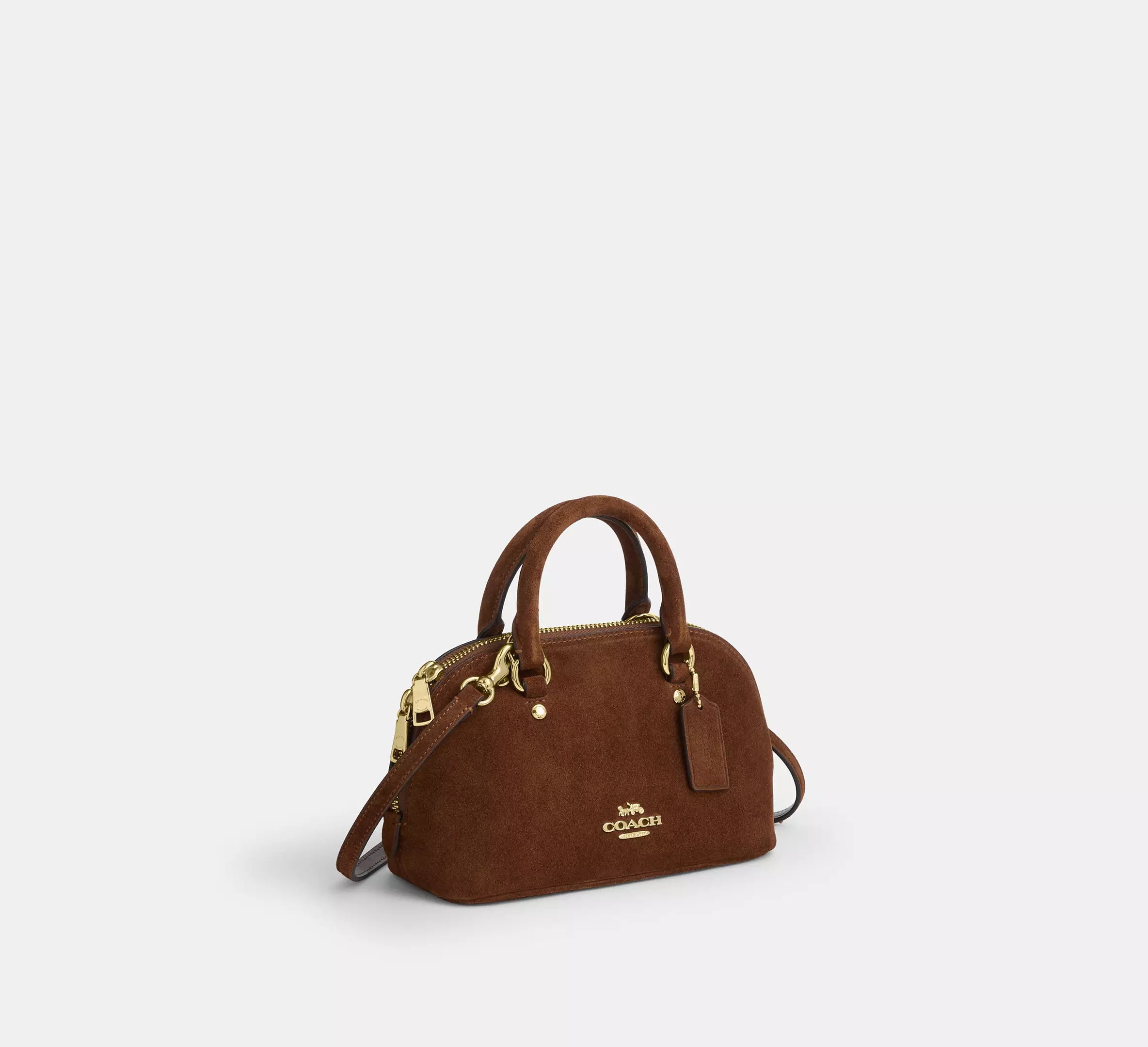 Lara Mini Satchel Bag Suede Warm Brown Coach