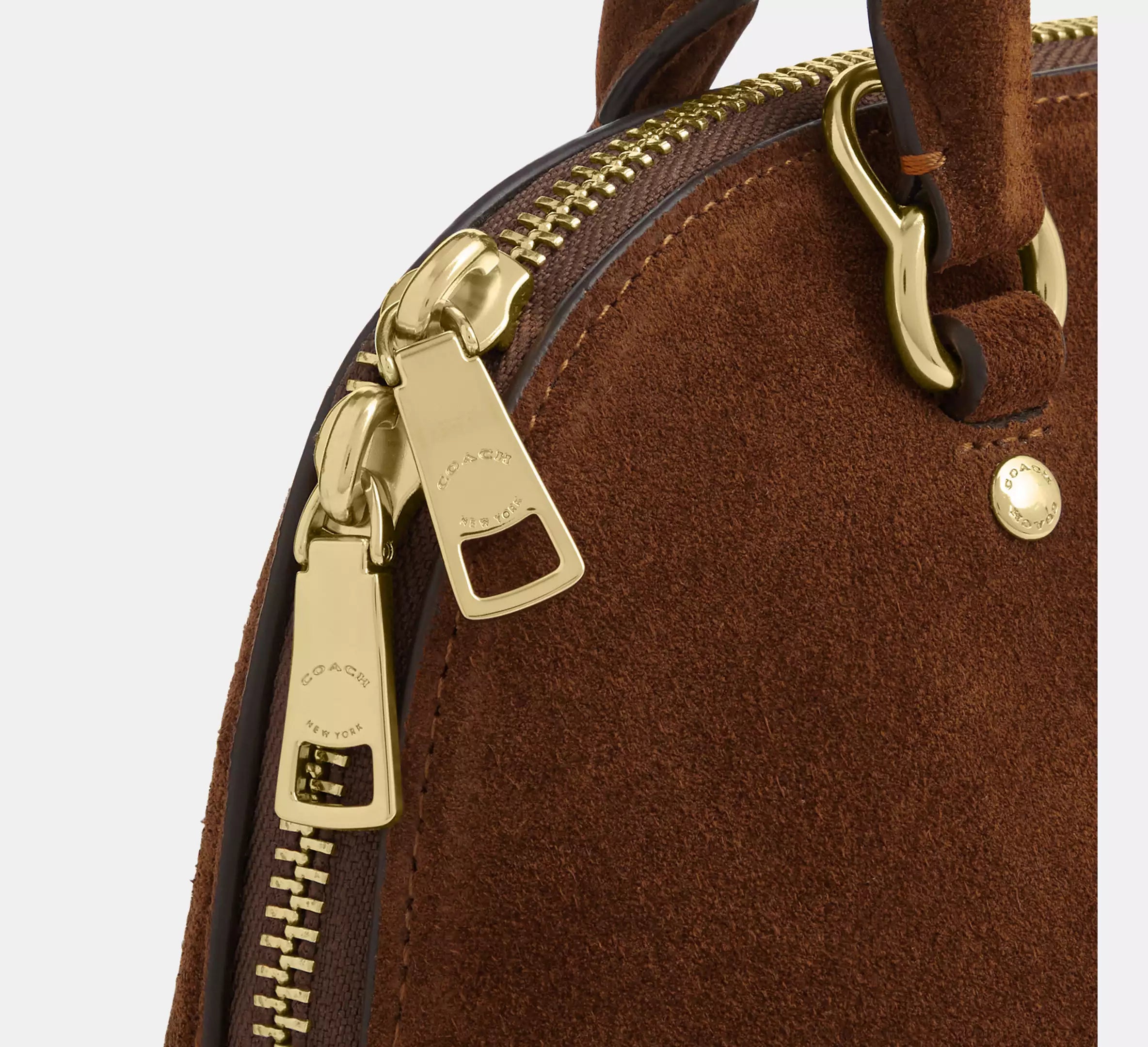 Lara Mini Satchel Bag Suede Warm Brown Coach