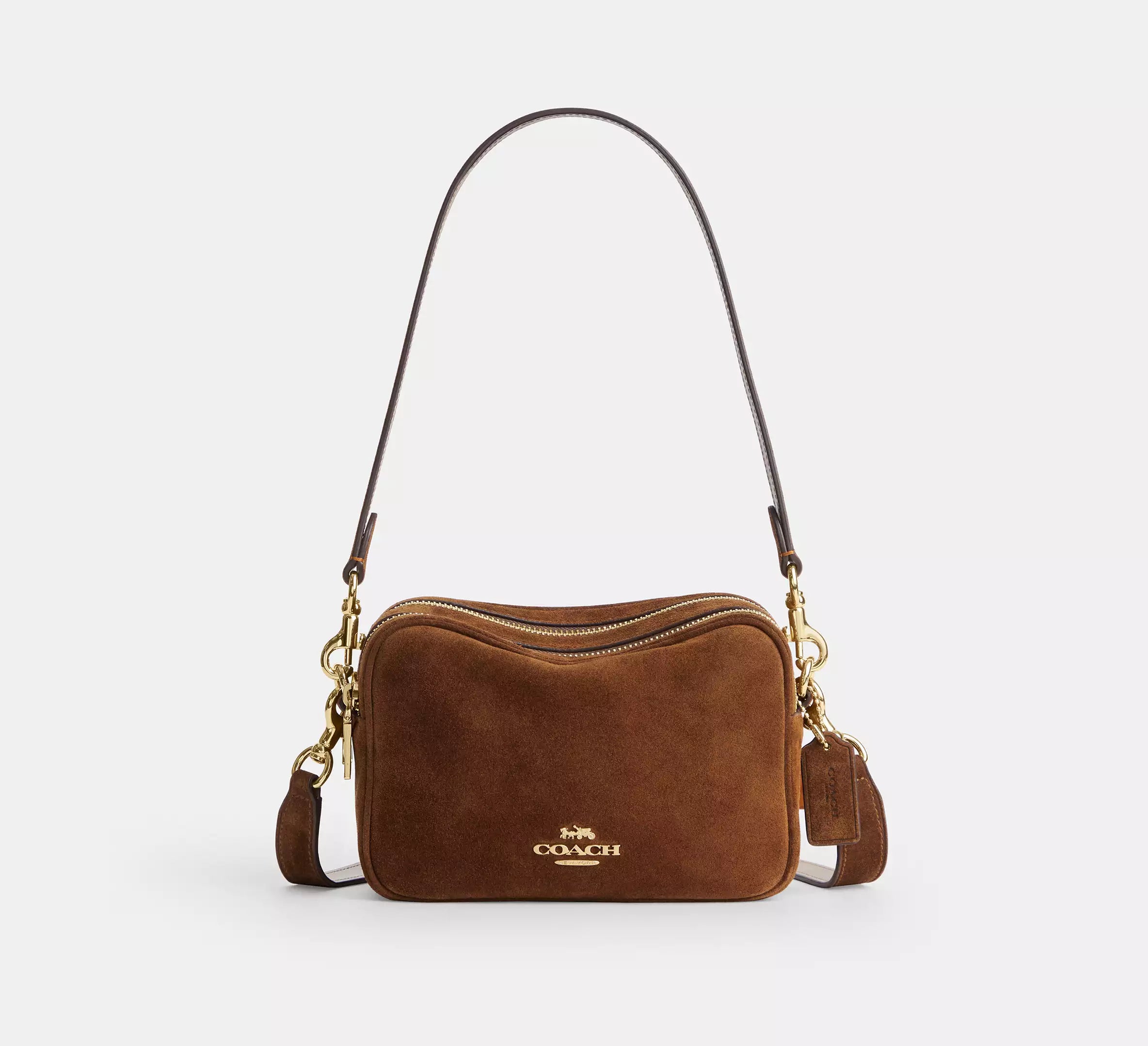 Mini Carey Crossbody Bag Suede Warm Brown Coach