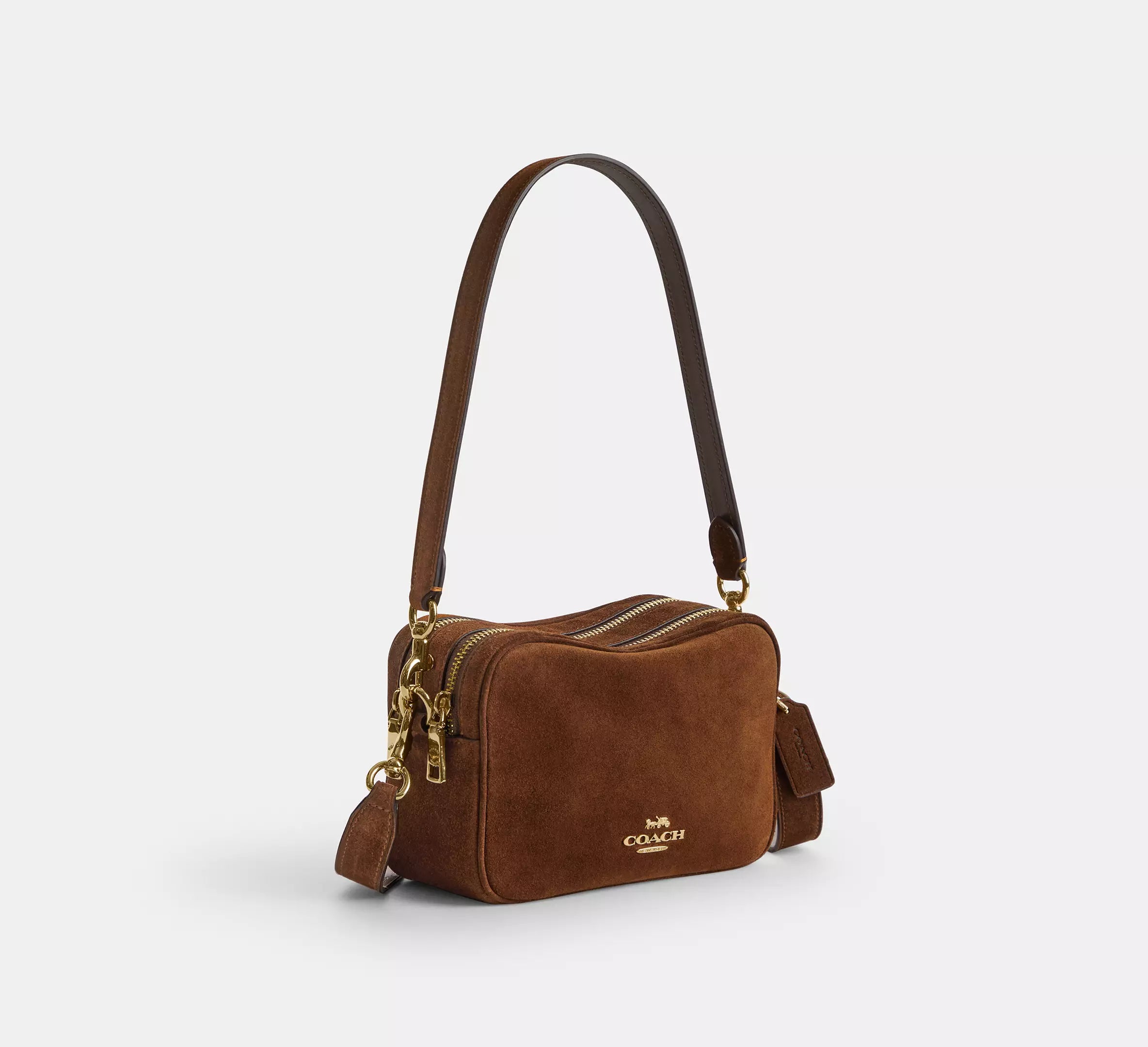 Mini Carey Crossbody Bag Suede Warm Brown Coach