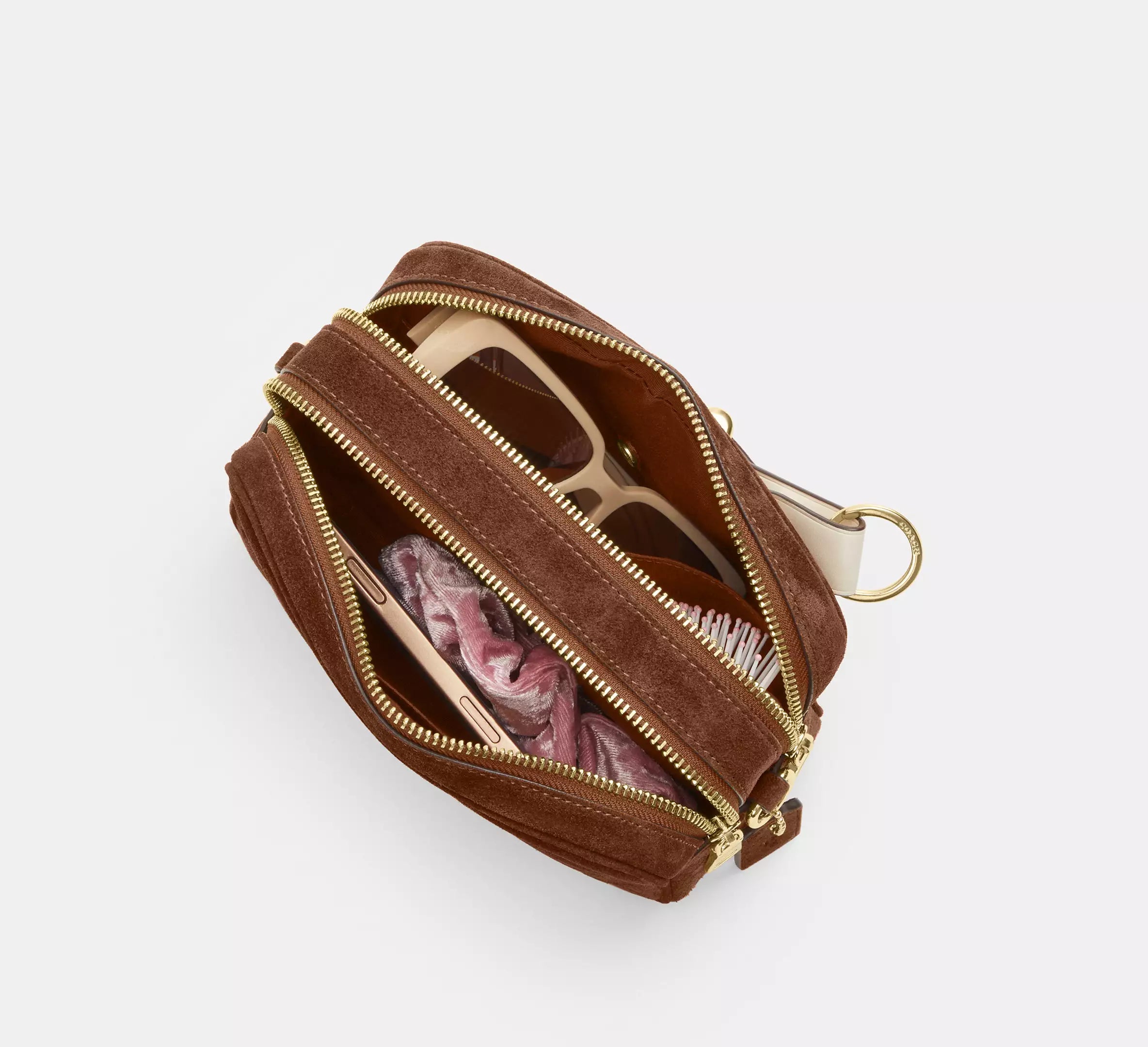 Mini Carey Crossbody Bag Suede Warm Brown Coach
