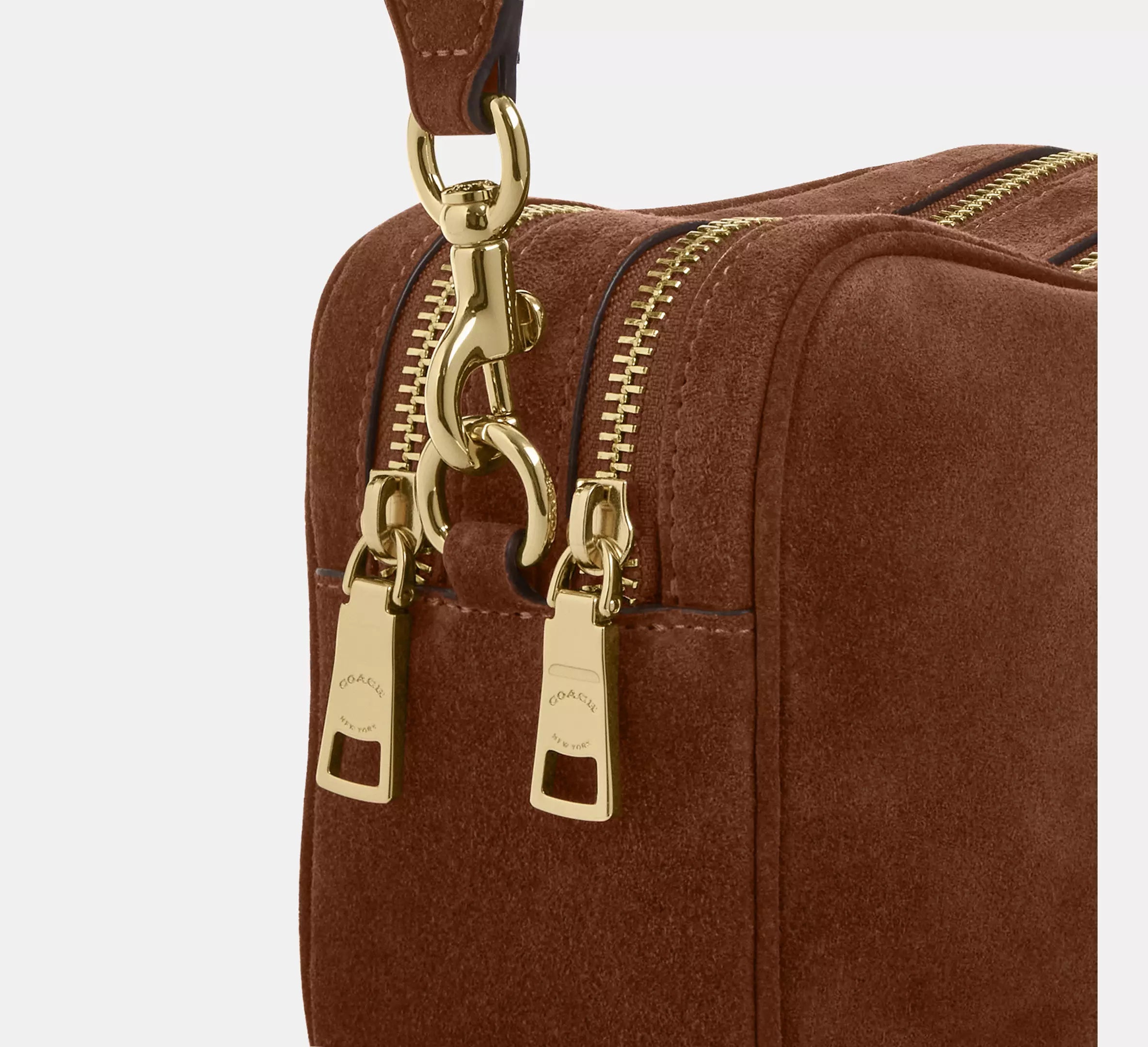 Mini Carey Crossbody Bag Suede Warm Brown Coach