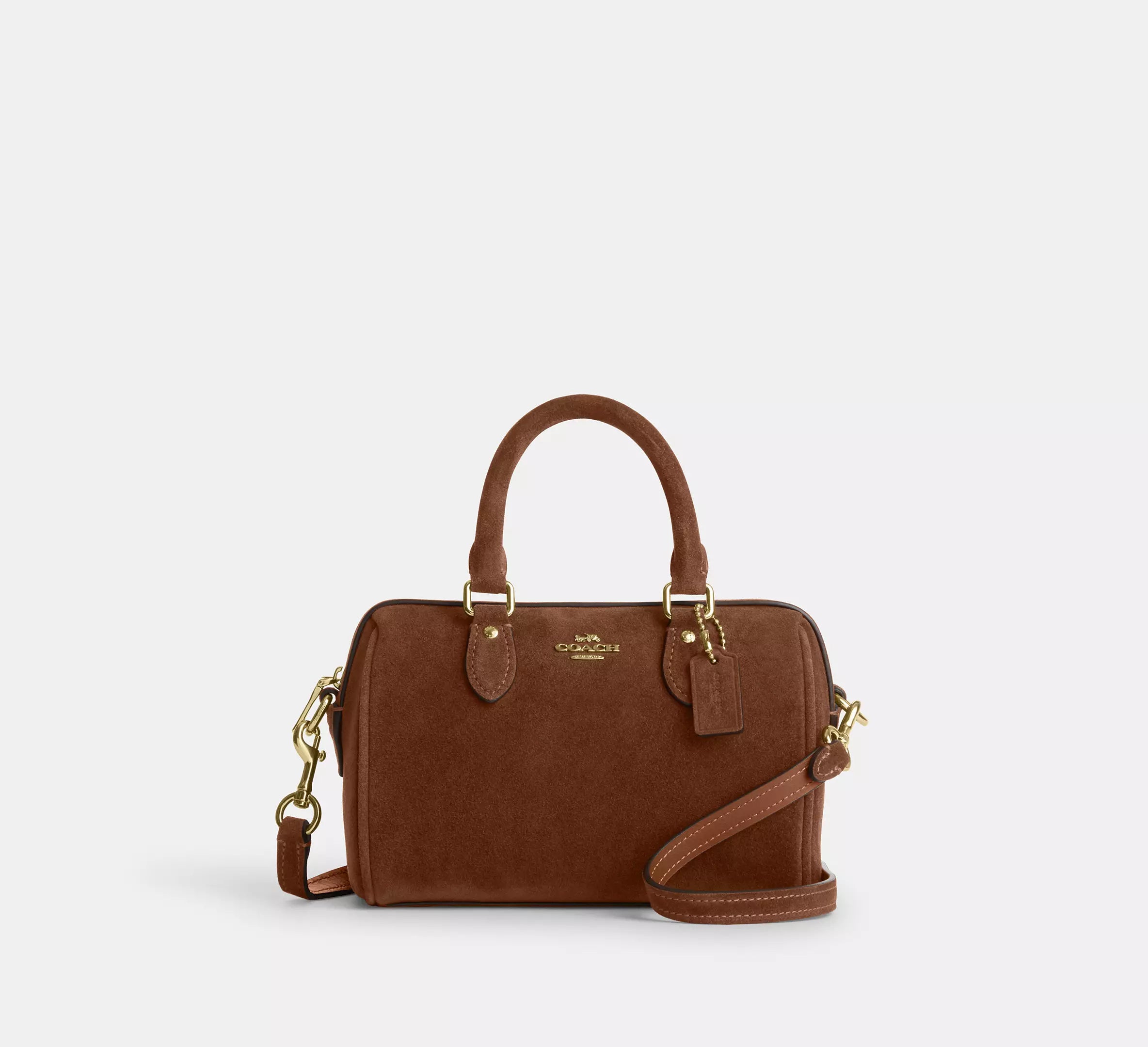 Mini Rowan Crossbody Bag Suede Warm Brown Coach