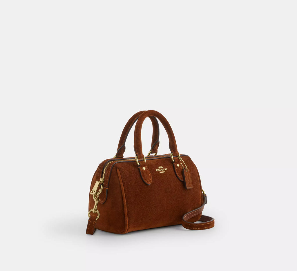 Mini Rowan Crossbody Bag Suede Warm Brown Coach