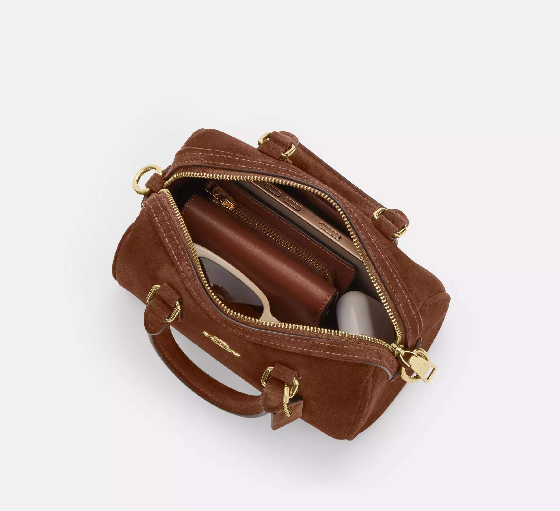 Mini Rowan Crossbody Bag Suede Warm Brown Coach