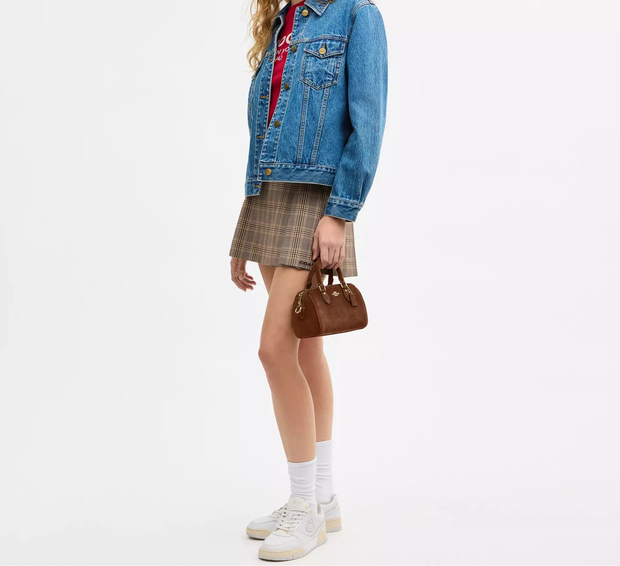 Mini Rowan Crossbody Bag Suede Warm Brown Coach