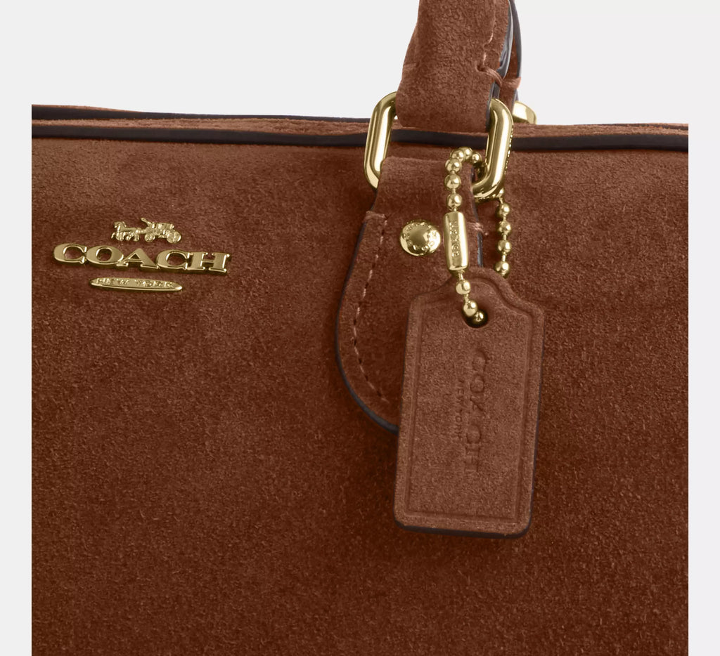 Mini Rowan Crossbody Bag Suede Warm Brown Coach
