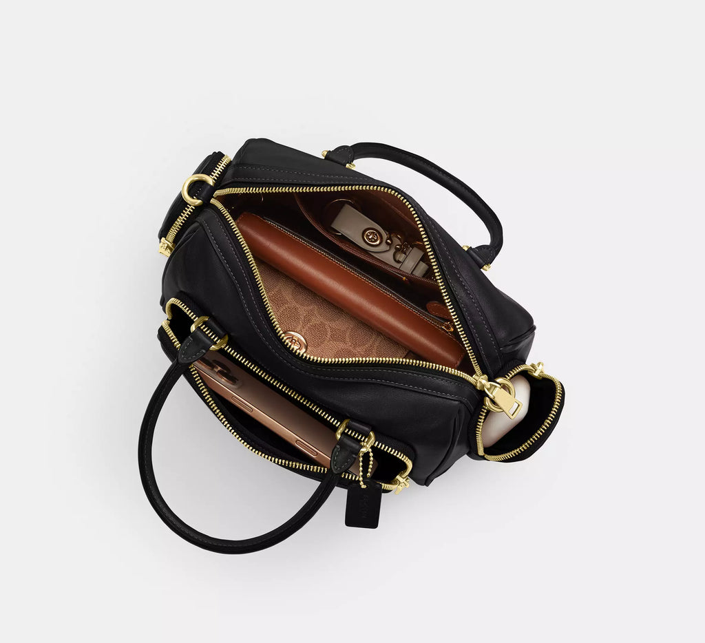 Rowan Satchel Bag With Pockets Black Coach