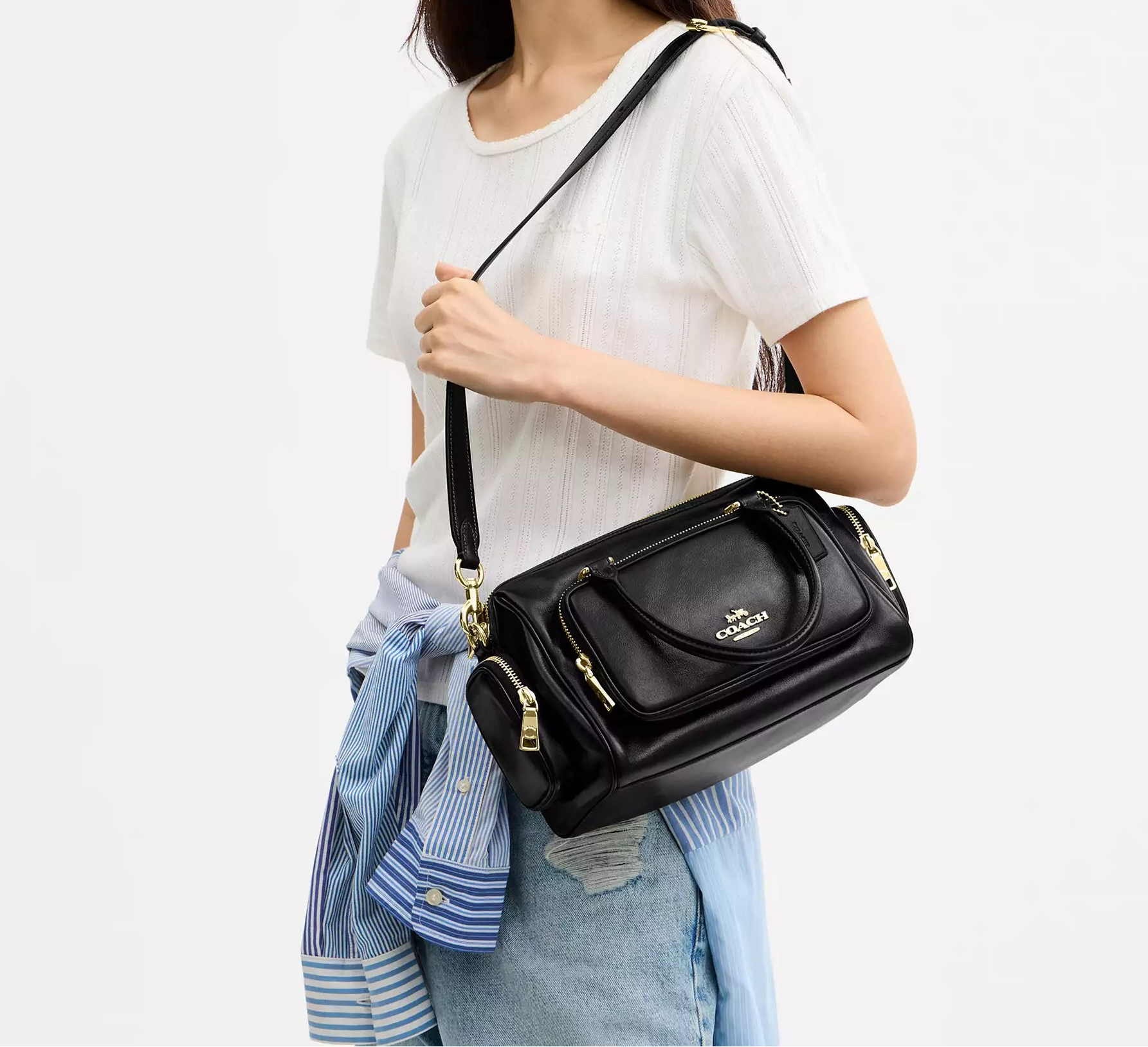 Rowan Satchel Bag With Pockets Black Coach