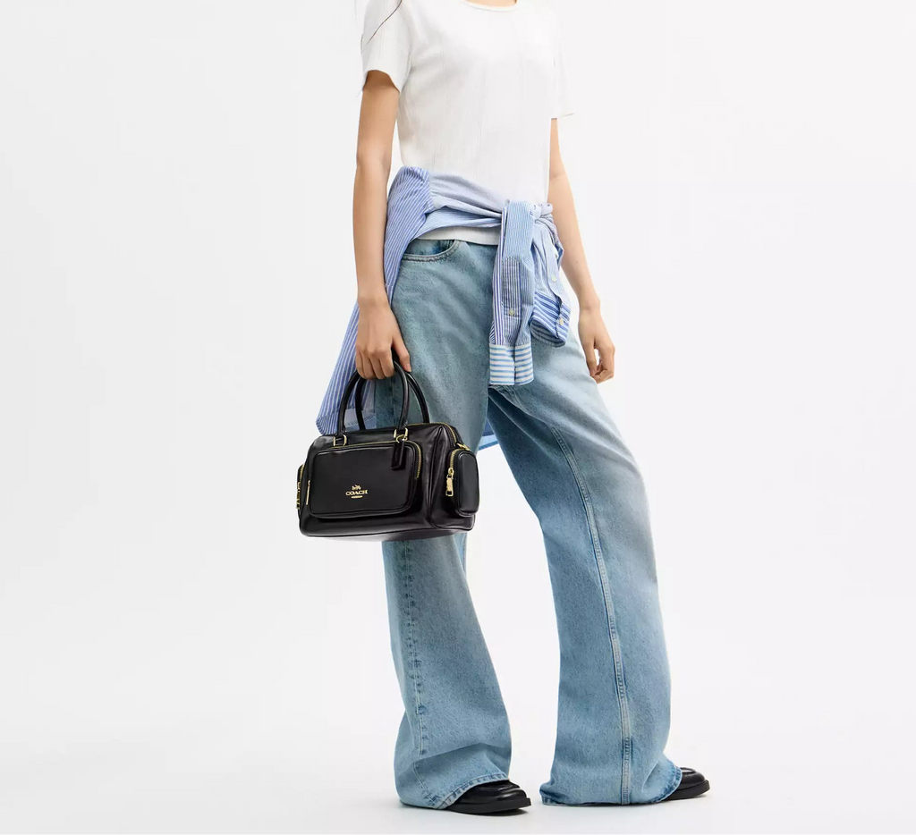 Rowan Satchel Bag With Pockets Black Coach