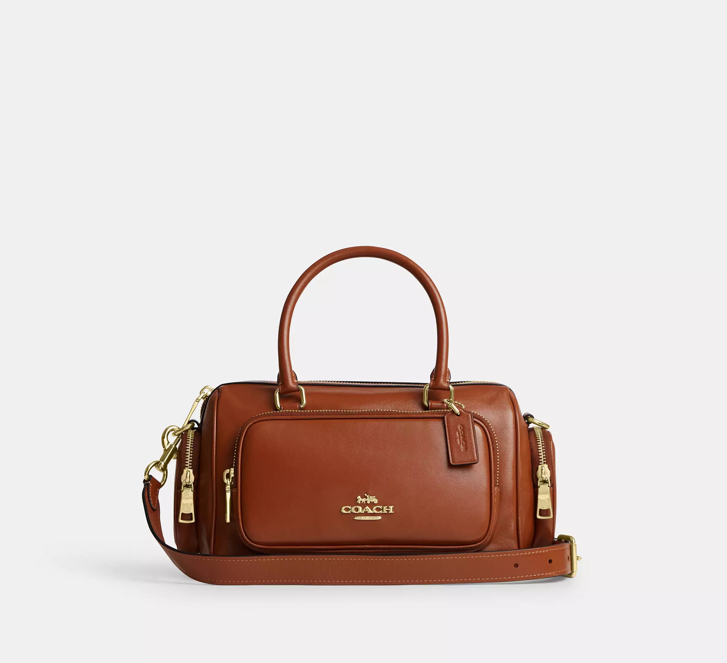 Rowan Satchel Bag With Pockets Cinnamon Coach