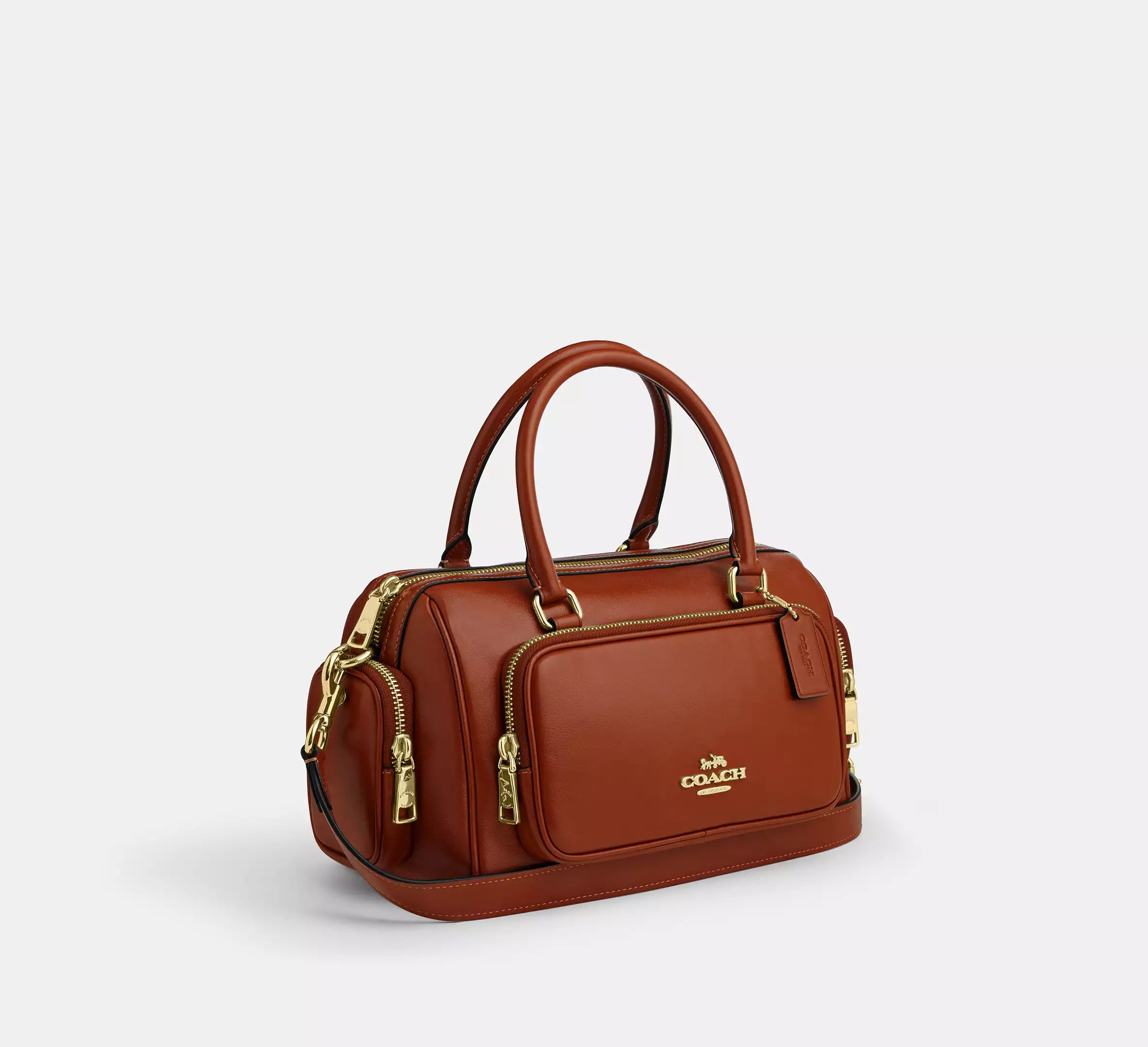 Rowan Satchel Bag With Pockets Cinnamon Coach