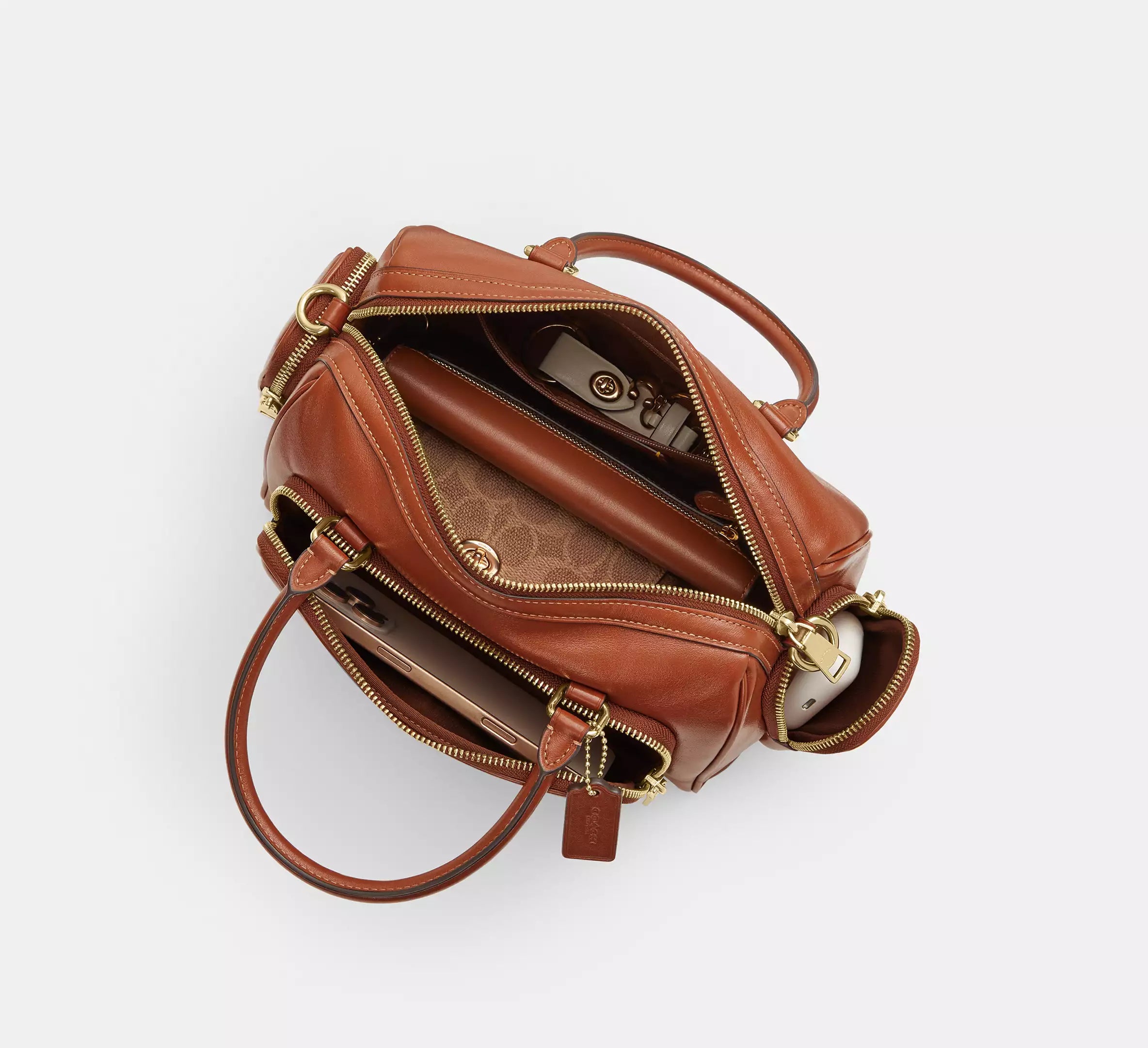 Rowan Satchel Bag With Pockets Cinnamon Coach