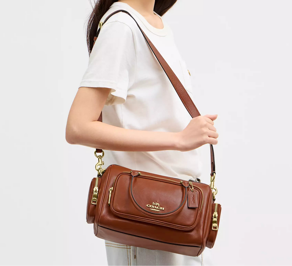 Rowan Satchel Bag With Pockets Cinnamon Coach