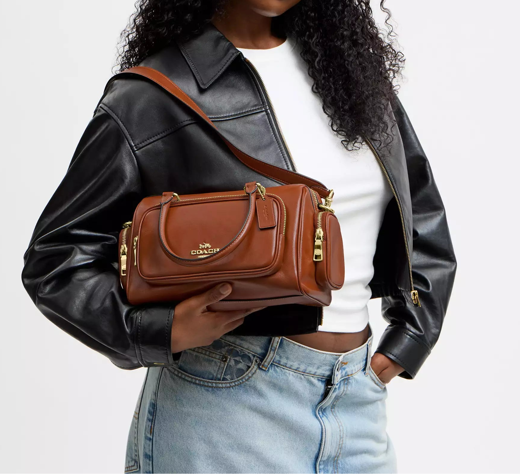 Rowan Satchel Bag With Pockets Cinnamon Coach