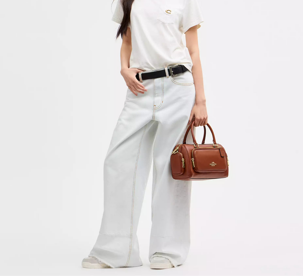 Rowan Satchel Bag With Pockets Cinnamon Coach