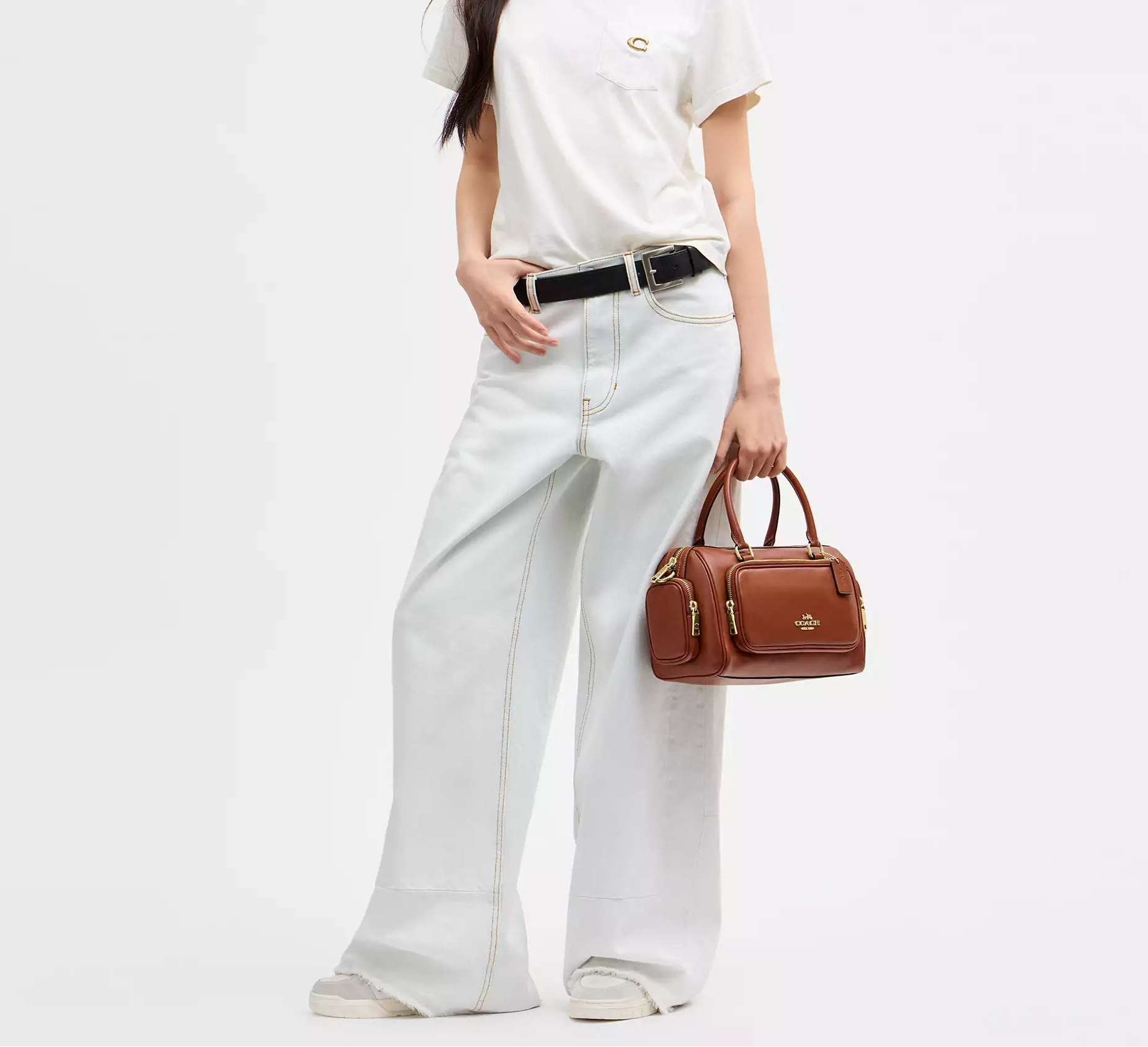 Rowan Satchel Bag With Pockets Cinnamon Coach