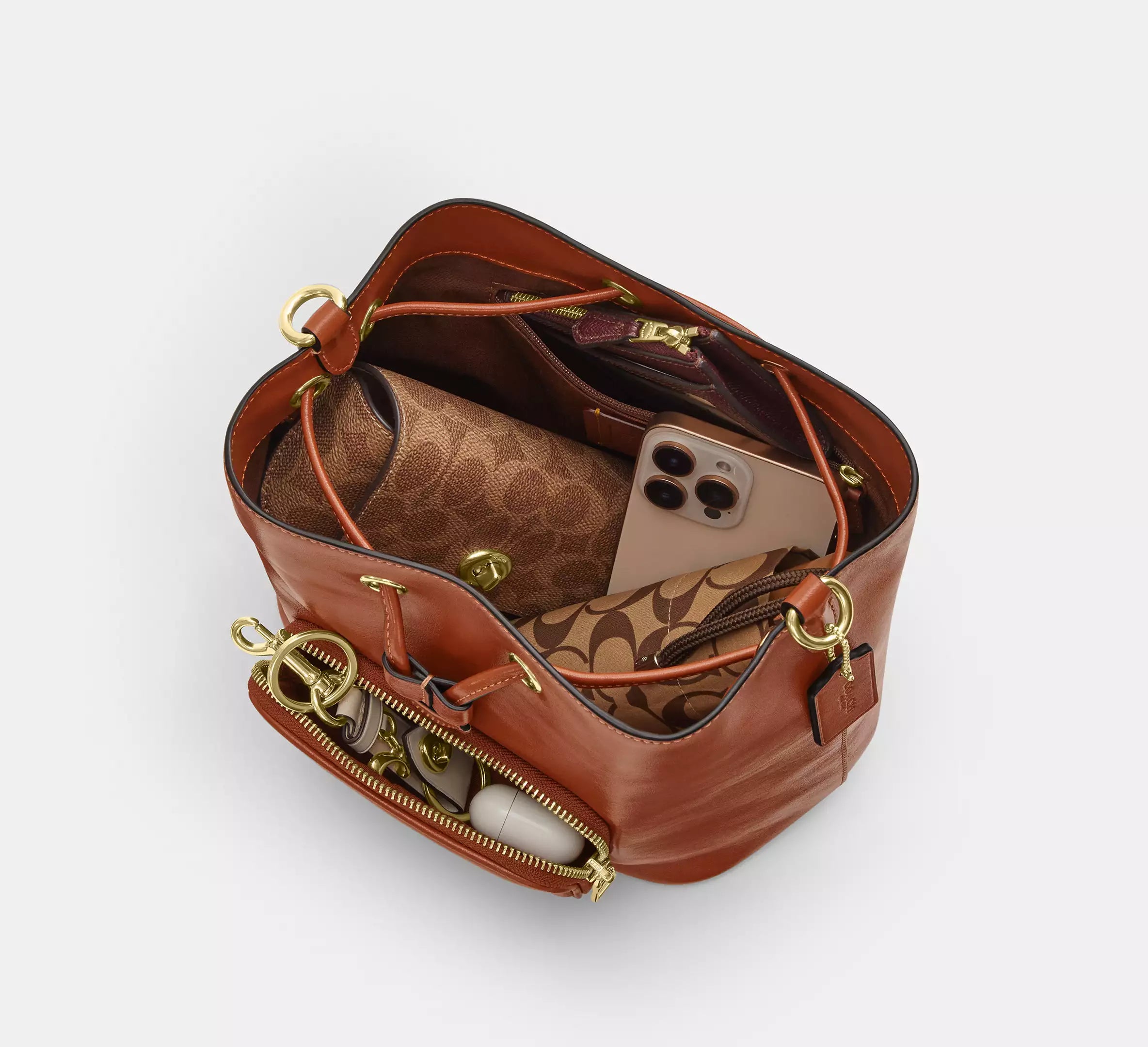 Rowan Bucket Bag With Pocket Cinnamon Coach