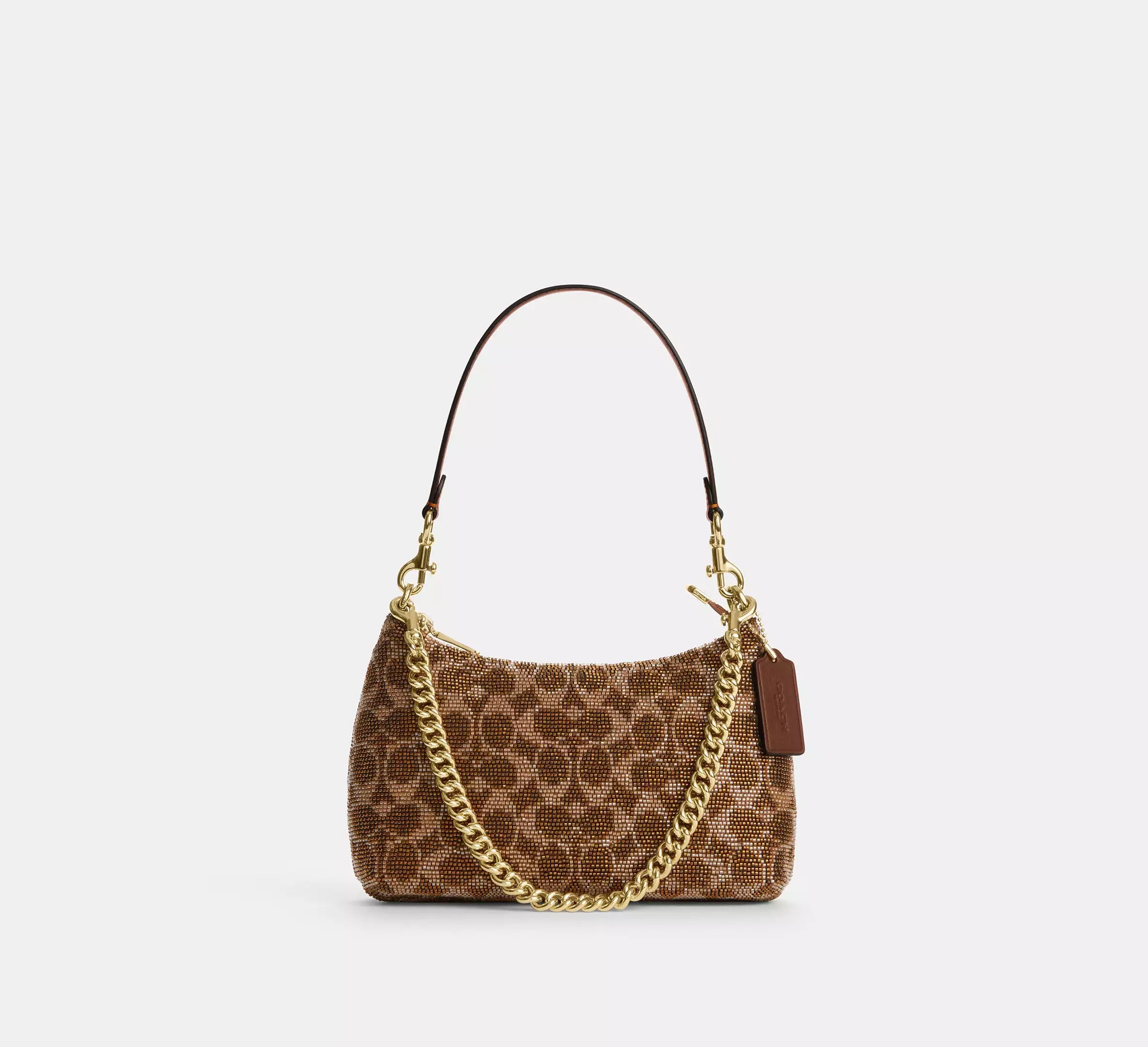Teri Shoulder Bag In Signature Beaded Satin Tan Coach