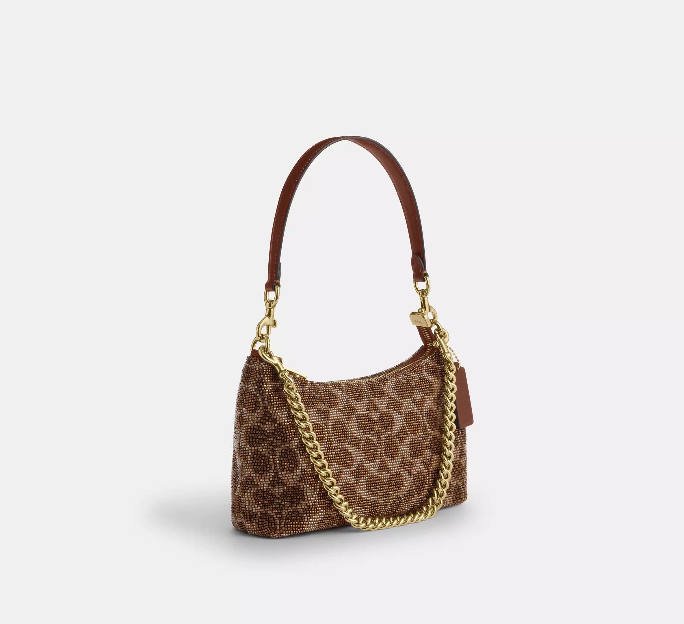 Teri Shoulder Bag In Signature Beaded Satin Tan Coach