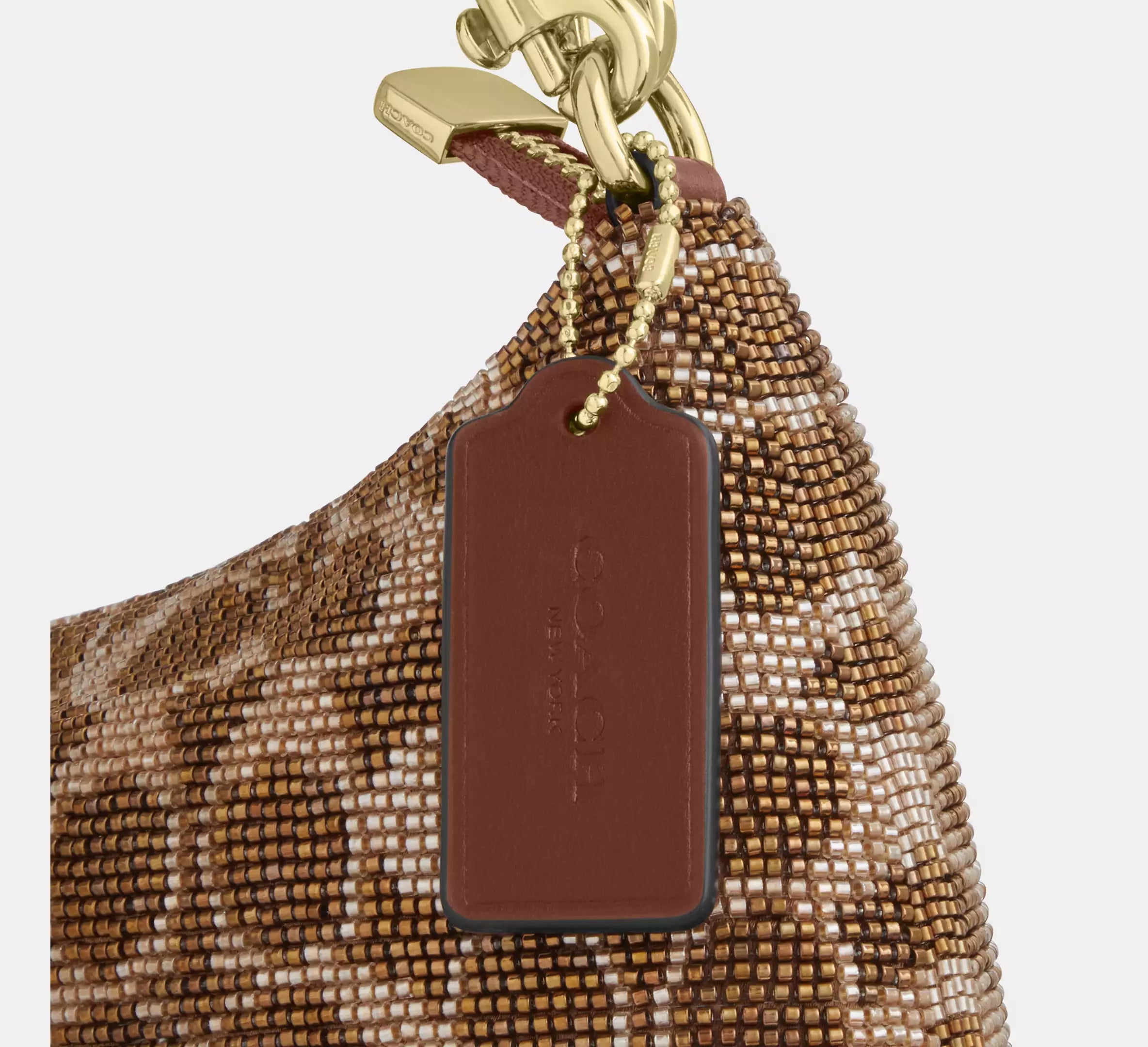 Teri Shoulder Bag In Signature Beaded Satin Tan Coach