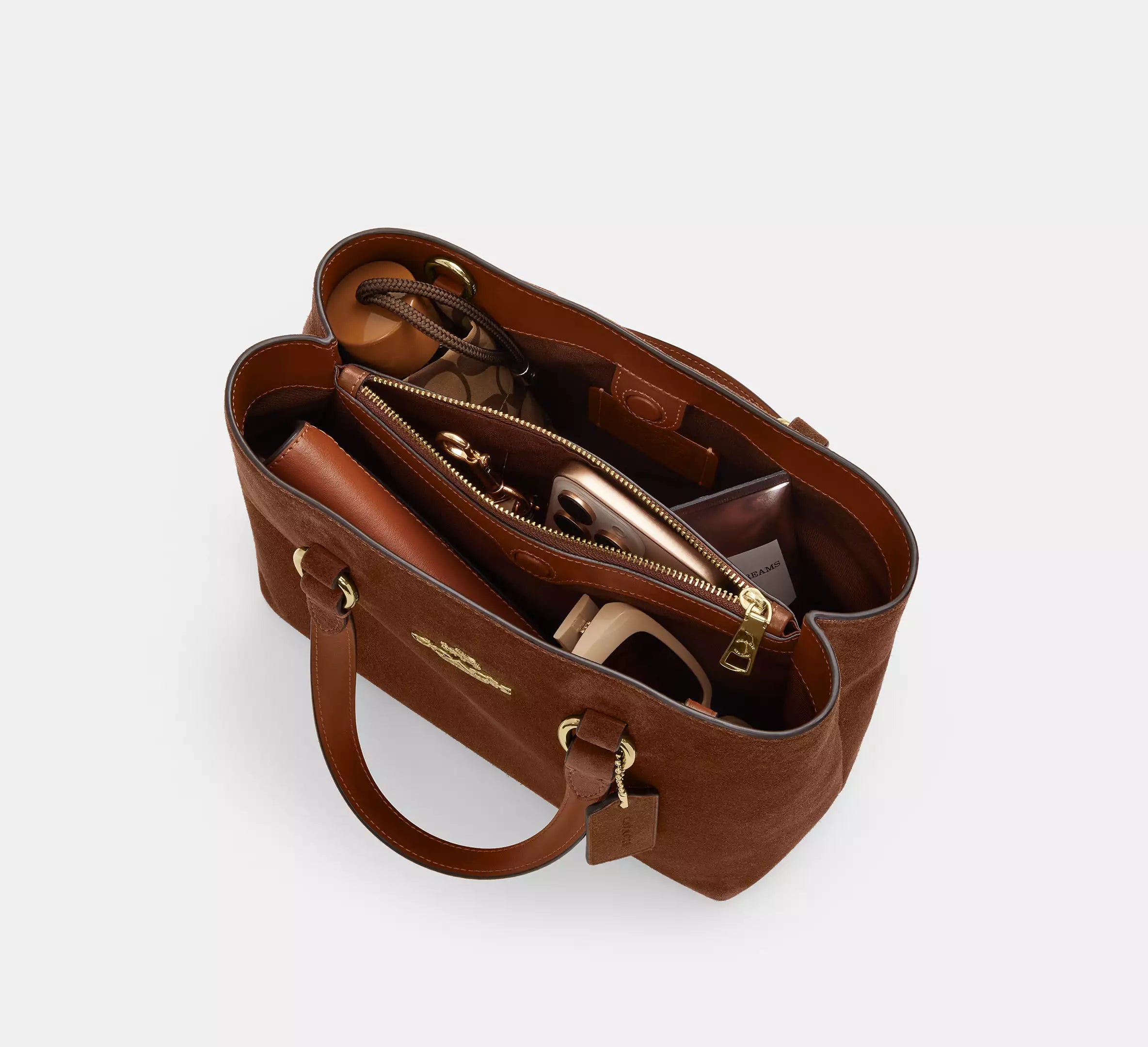 Station Carryall Bag Suede Warm Brown Coach
