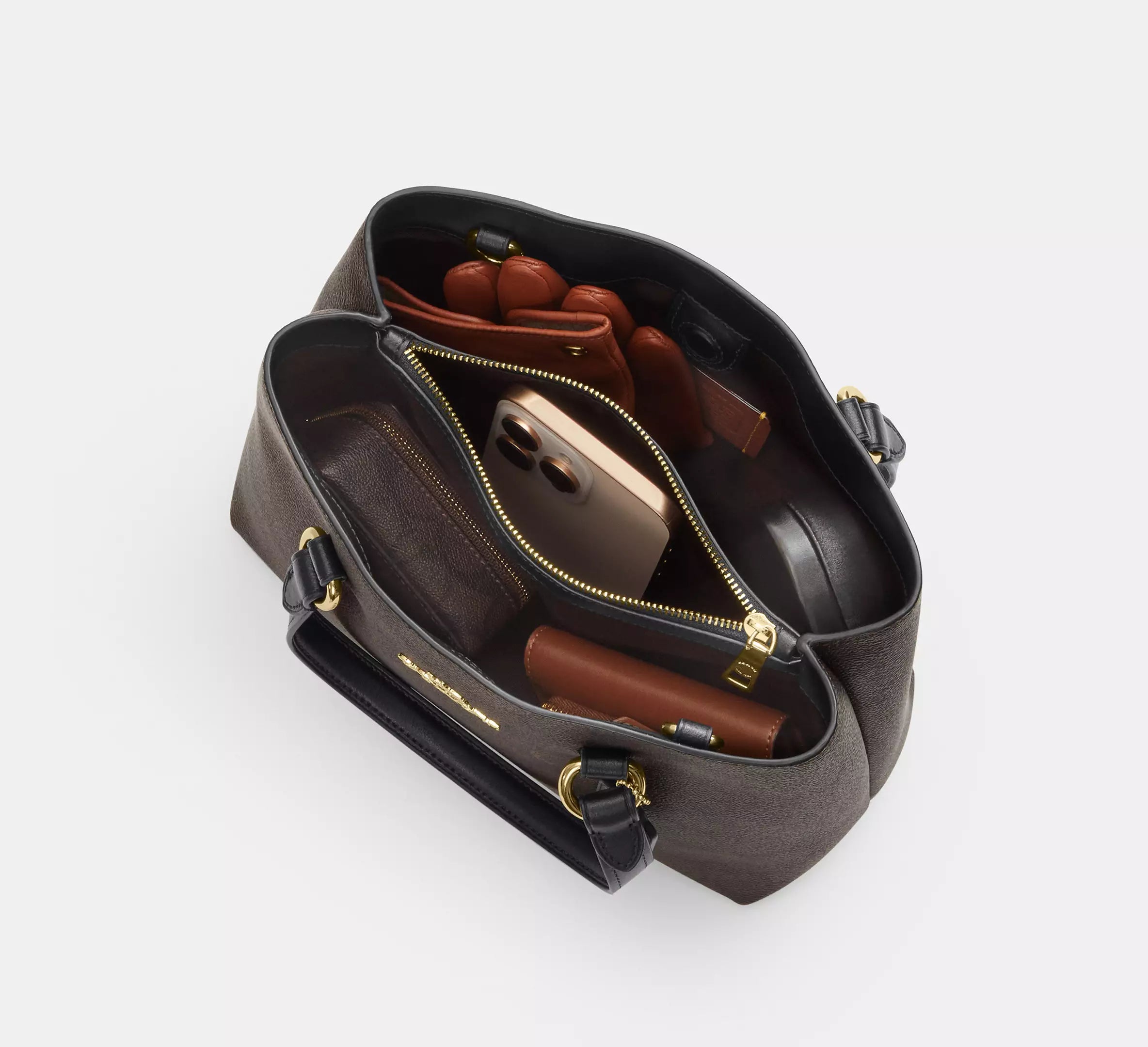 Station Carryall Bag In Signature Canvas Walnut Black Coach