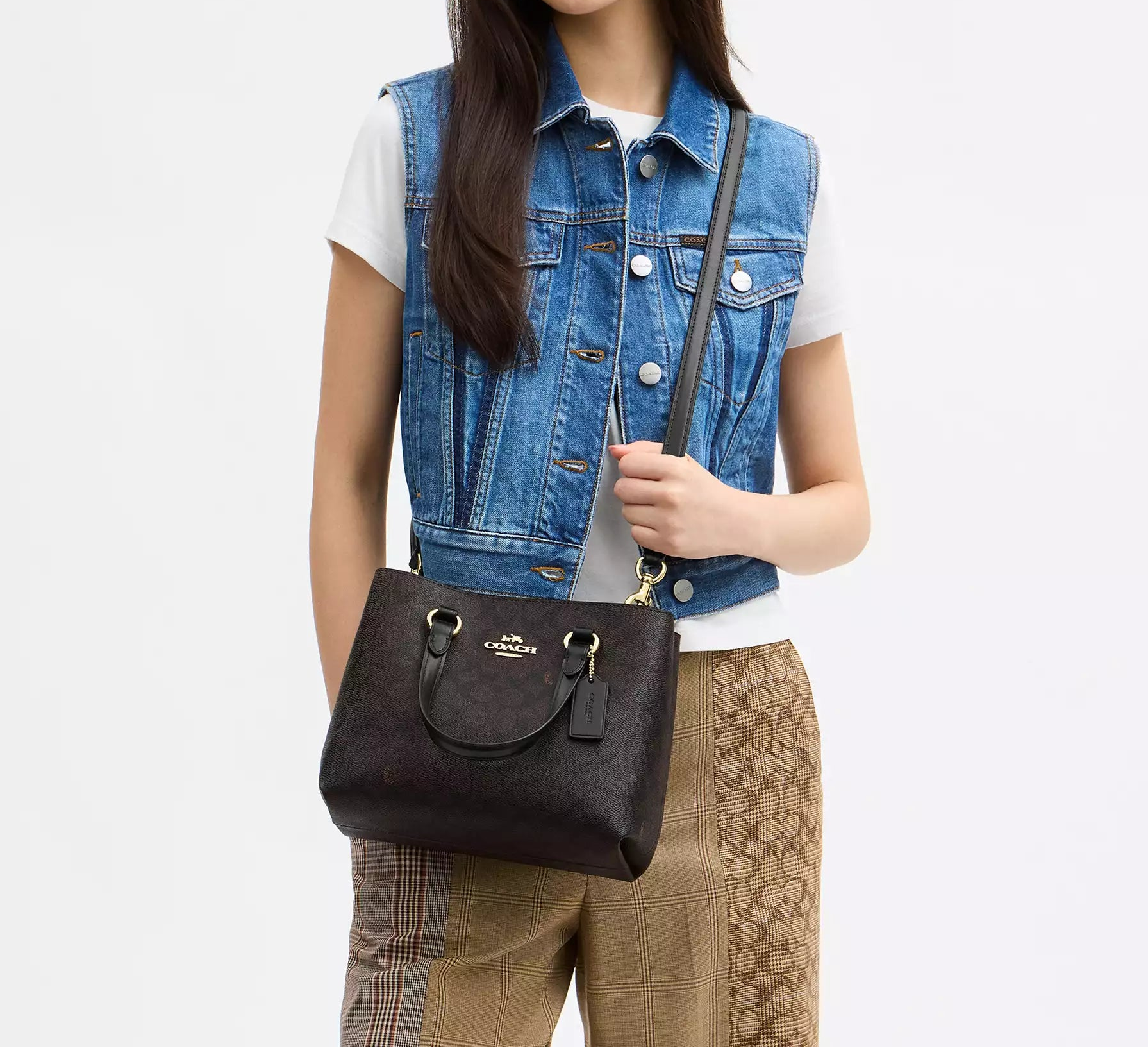 Station Carryall Bag In Signature Canvas Walnut Black Coach