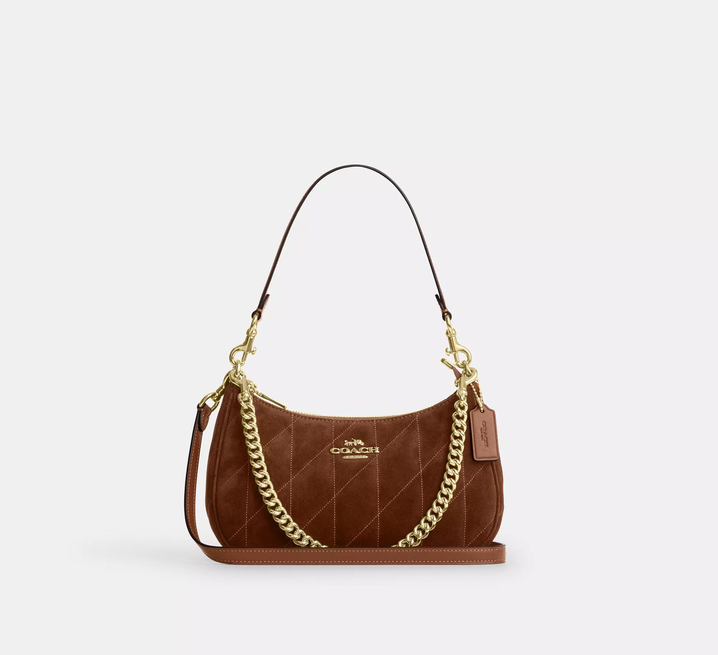 Teri Shoulder Bag With Quilting Suede Warm Brown Coach