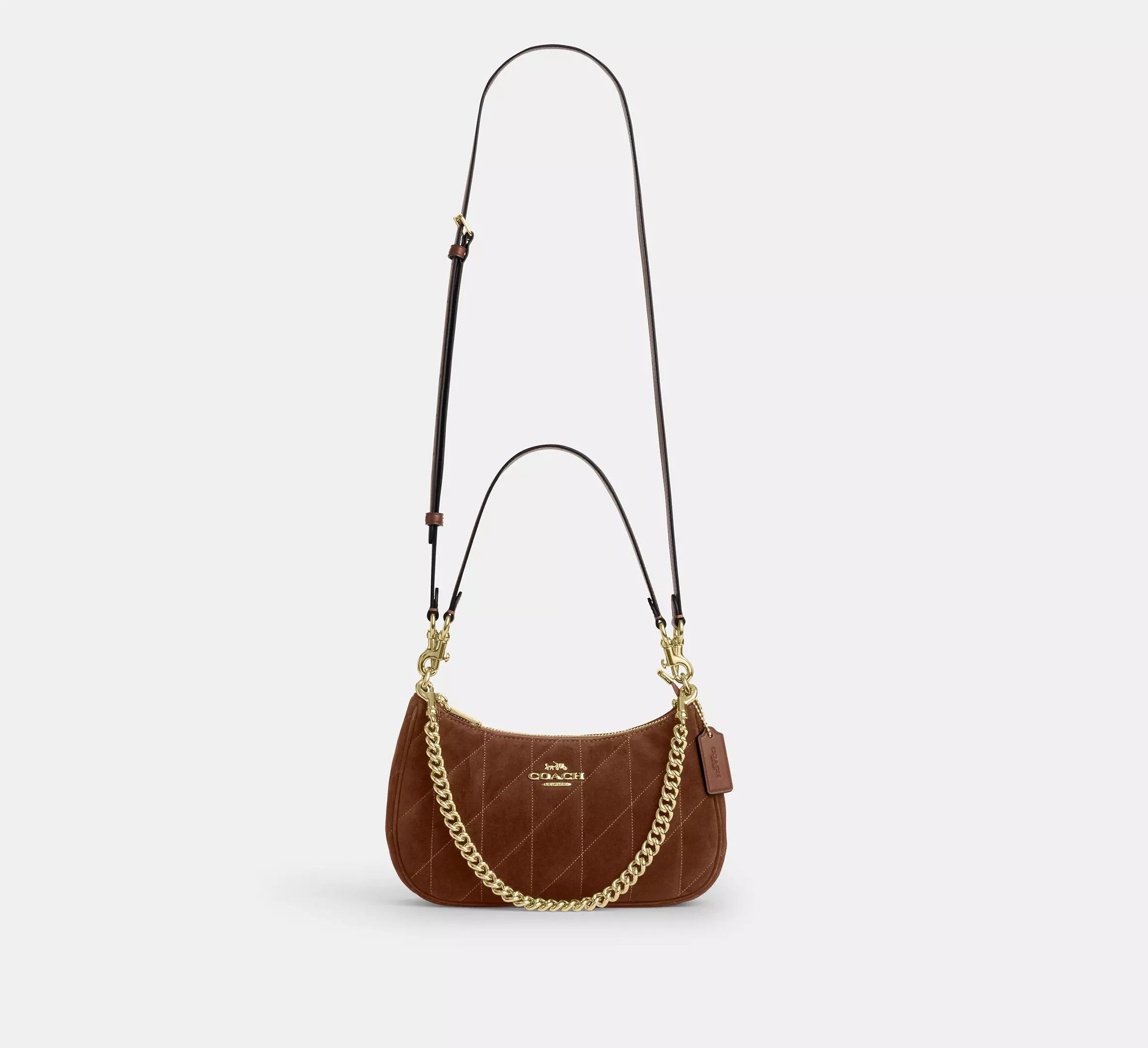 Teri Shoulder Bag With Quilting Suede Warm Brown Coach