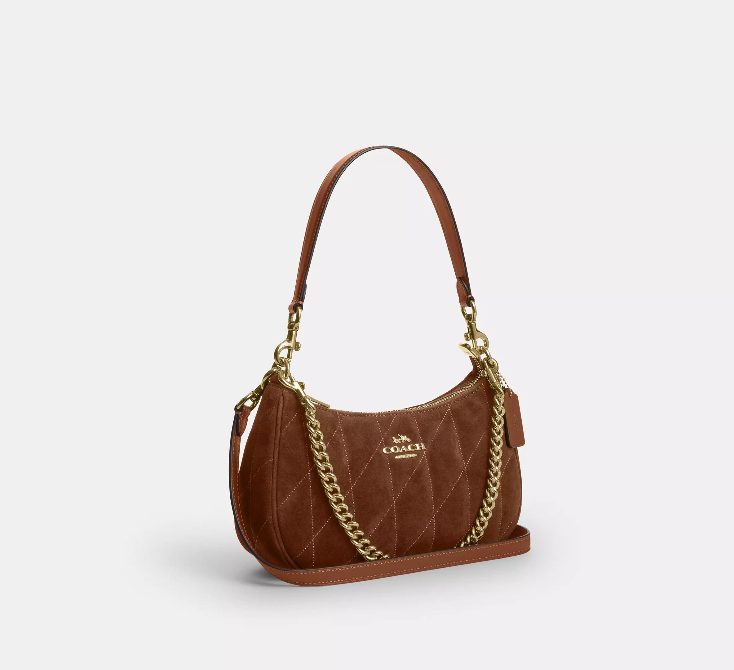 Teri Shoulder Bag With Quilting Suede Warm Brown Coach