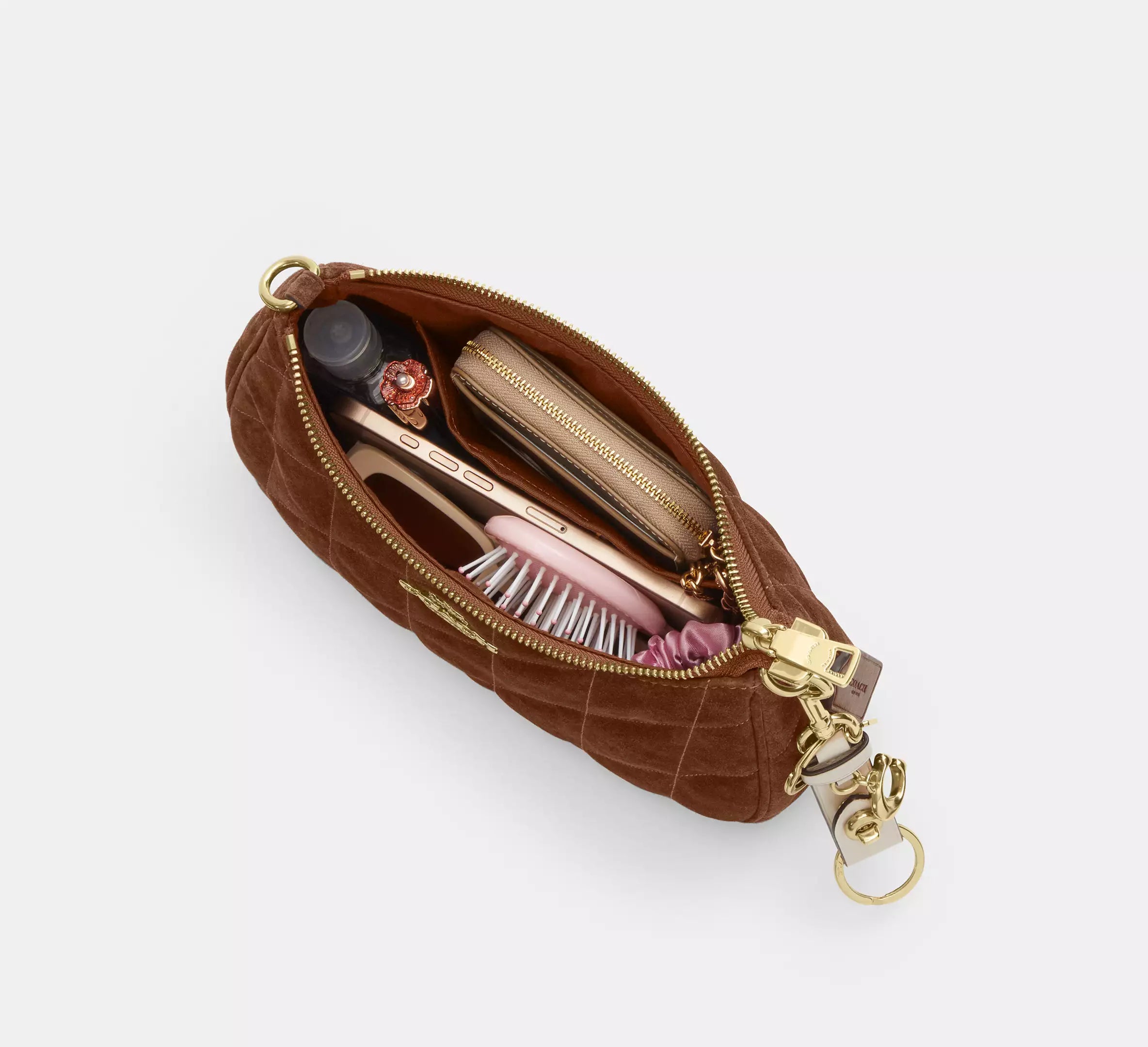 Teri Shoulder Bag With Quilting Suede Warm Brown Coach