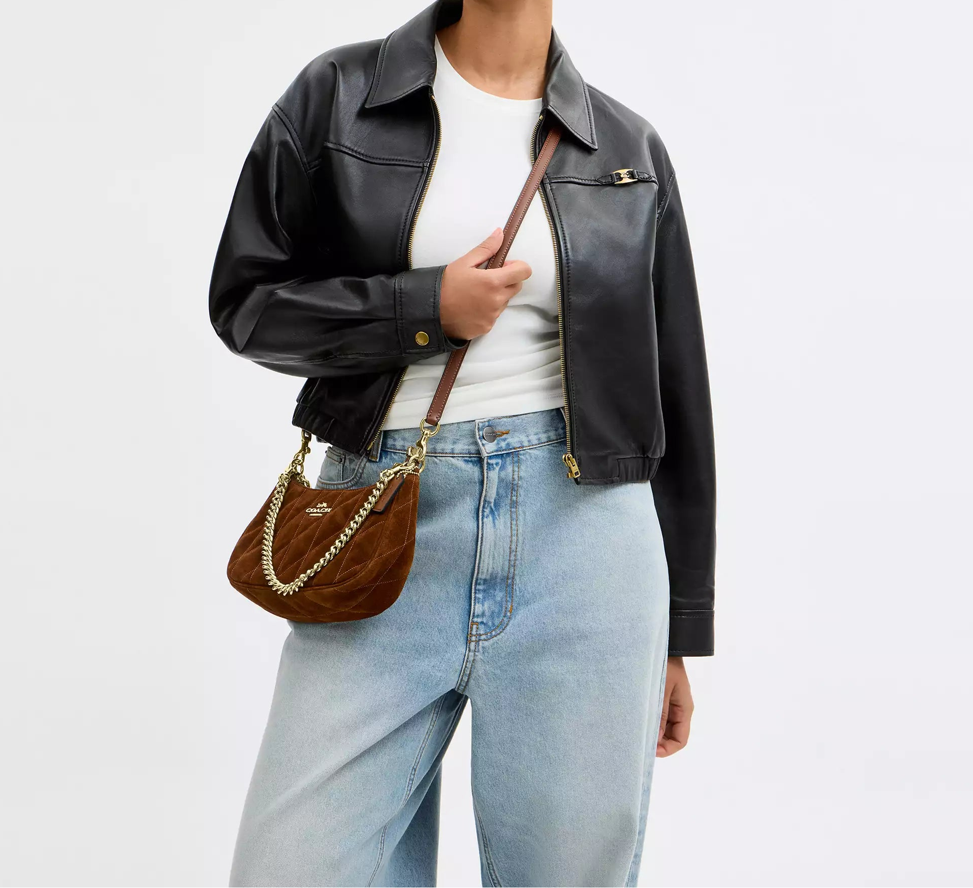 Teri Shoulder Bag With Quilting Suede Warm Brown Coach
