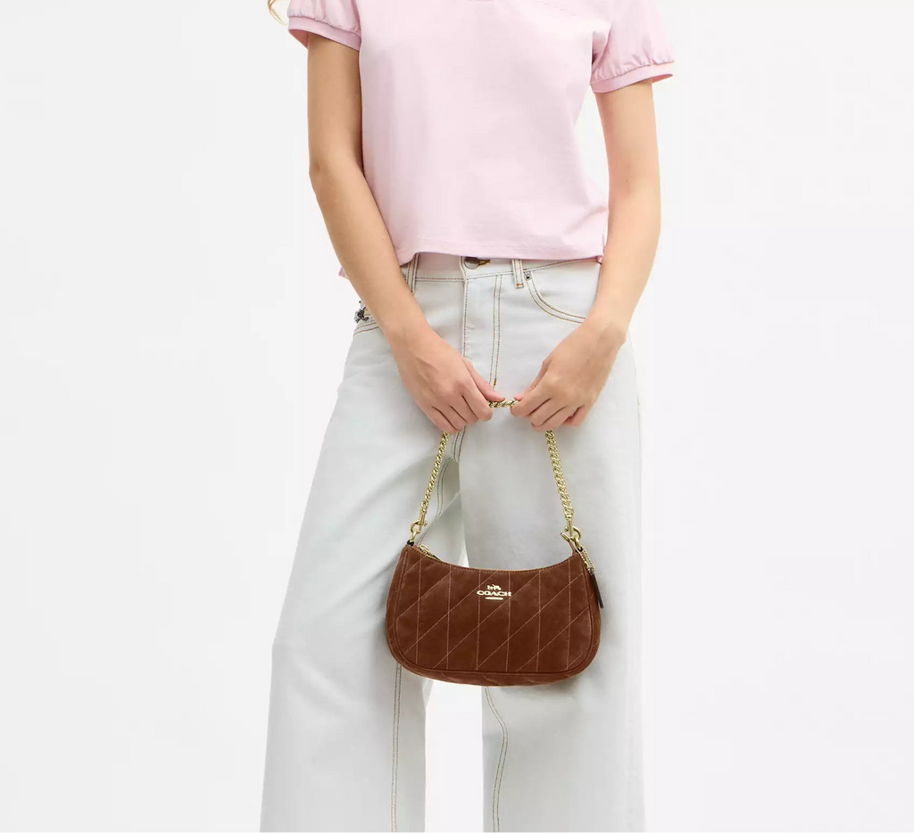 Teri Shoulder Bag With Quilting Suede Warm Brown Coach