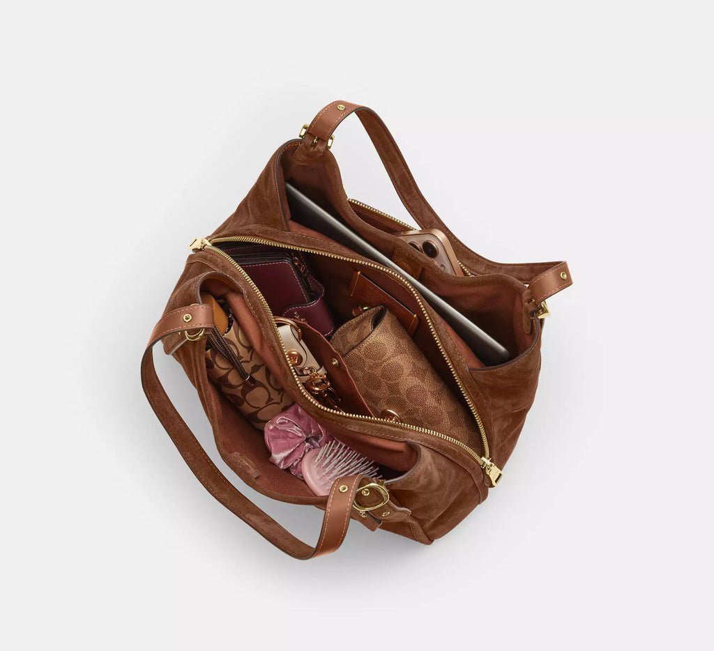 Erin Shoulder Bag Suede Warm Brown Coach