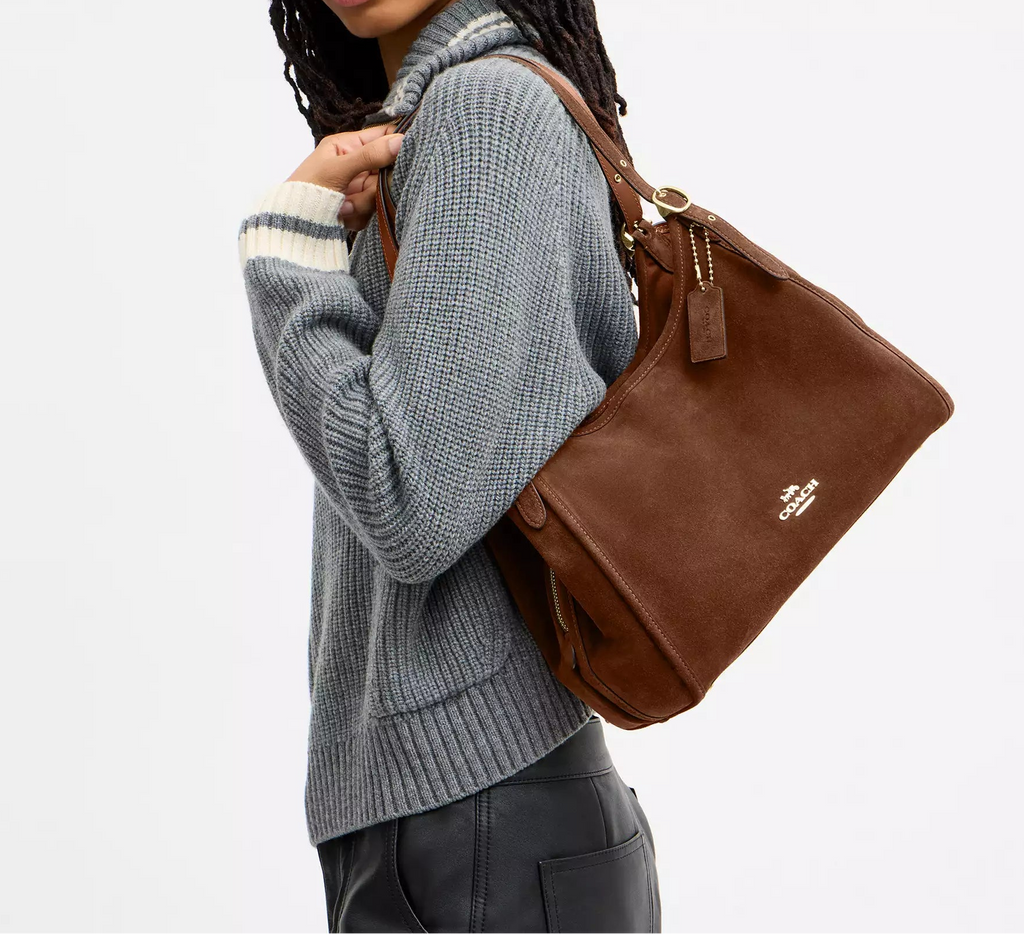 Erin Shoulder Bag Suede Warm Brown Coach