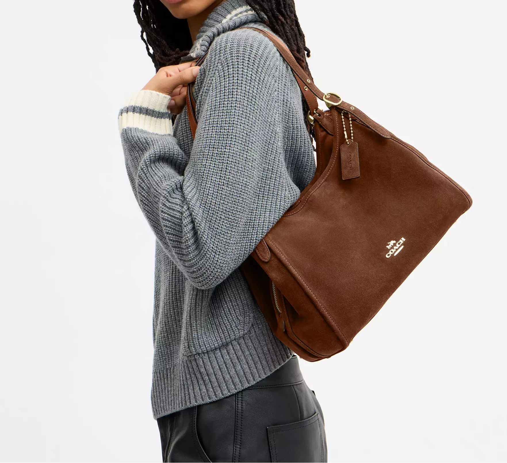 Erin Shoulder Bag Suede Warm Brown Coach