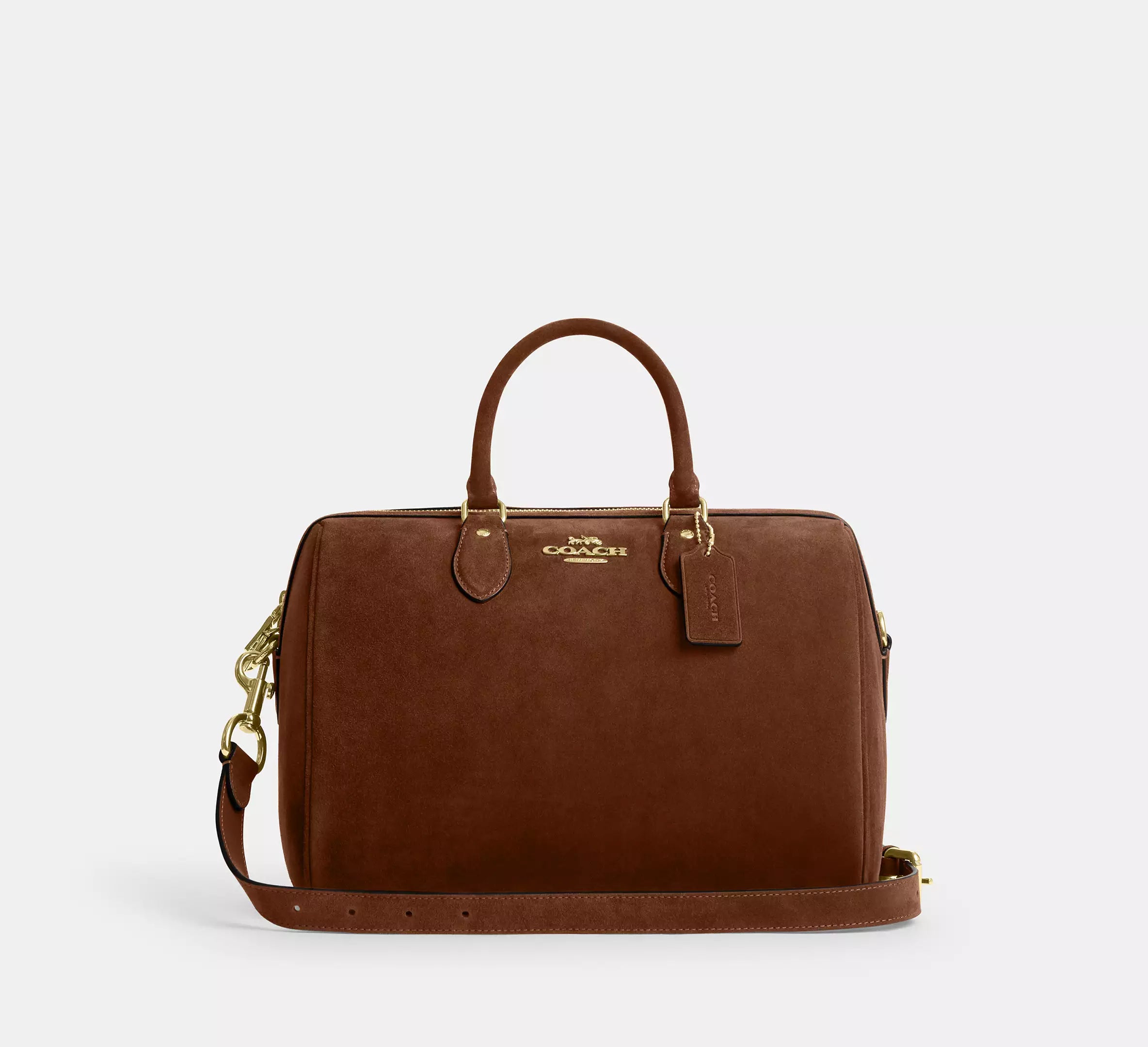 Rowan Large Satchel Bag Suede Warm Brown Coach