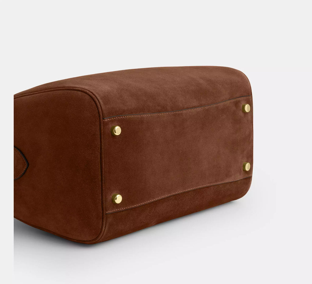 Rowan Large Satchel Bag Suede Warm Brown Coach