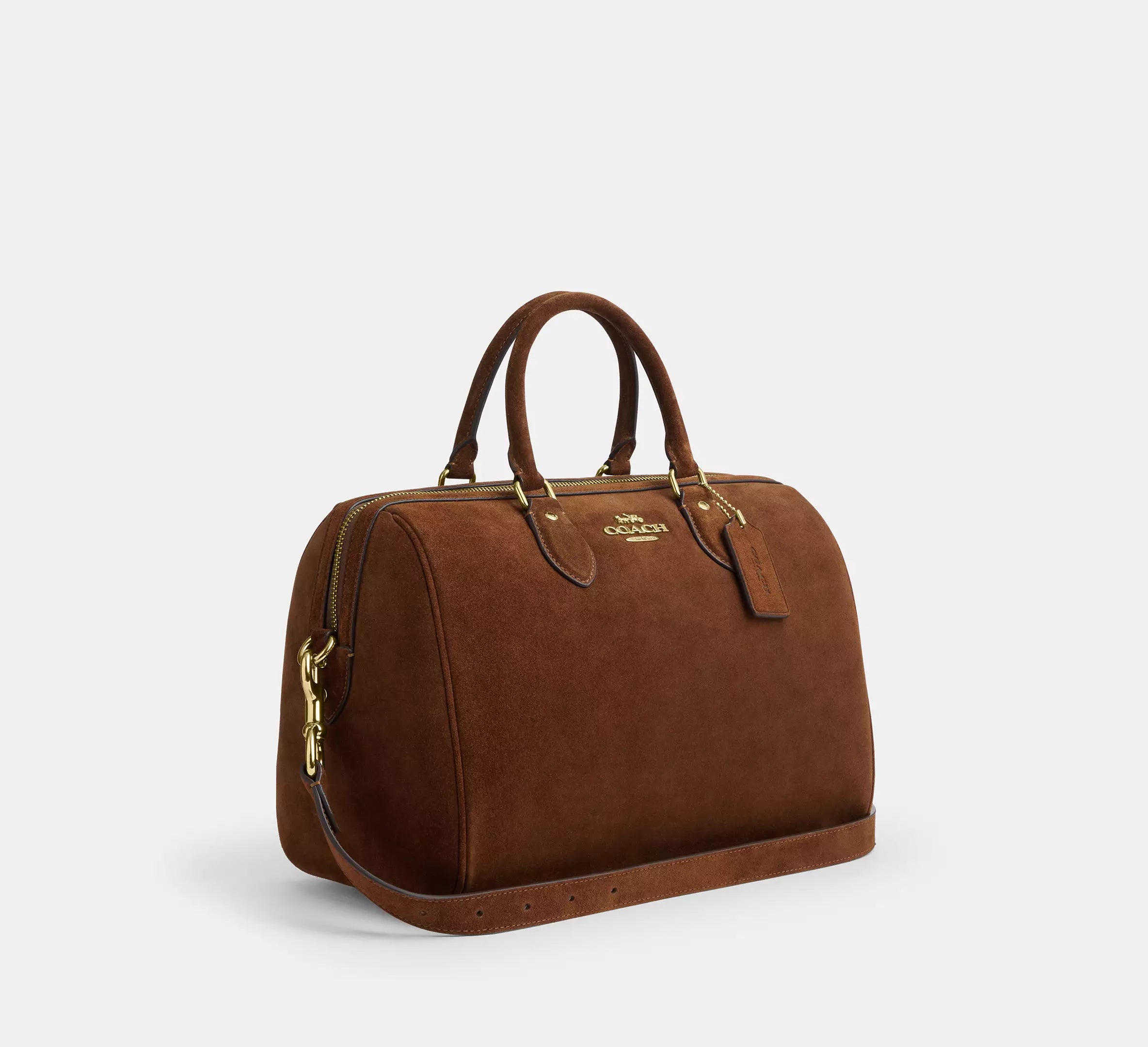 Rowan Large Satchel Bag Suede Warm Brown Coach