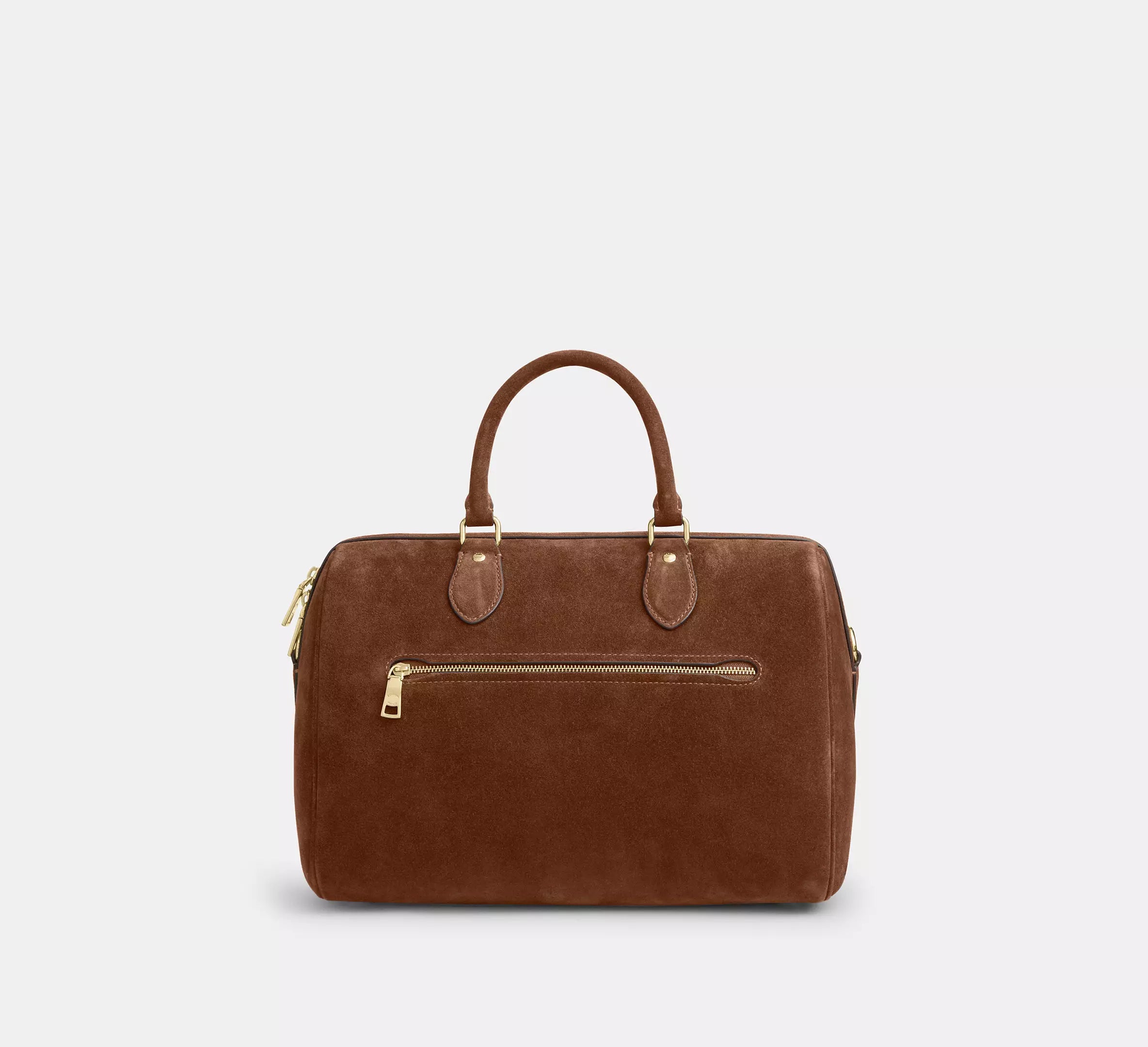 Rowan Large Satchel Bag Suede Warm Brown Coach