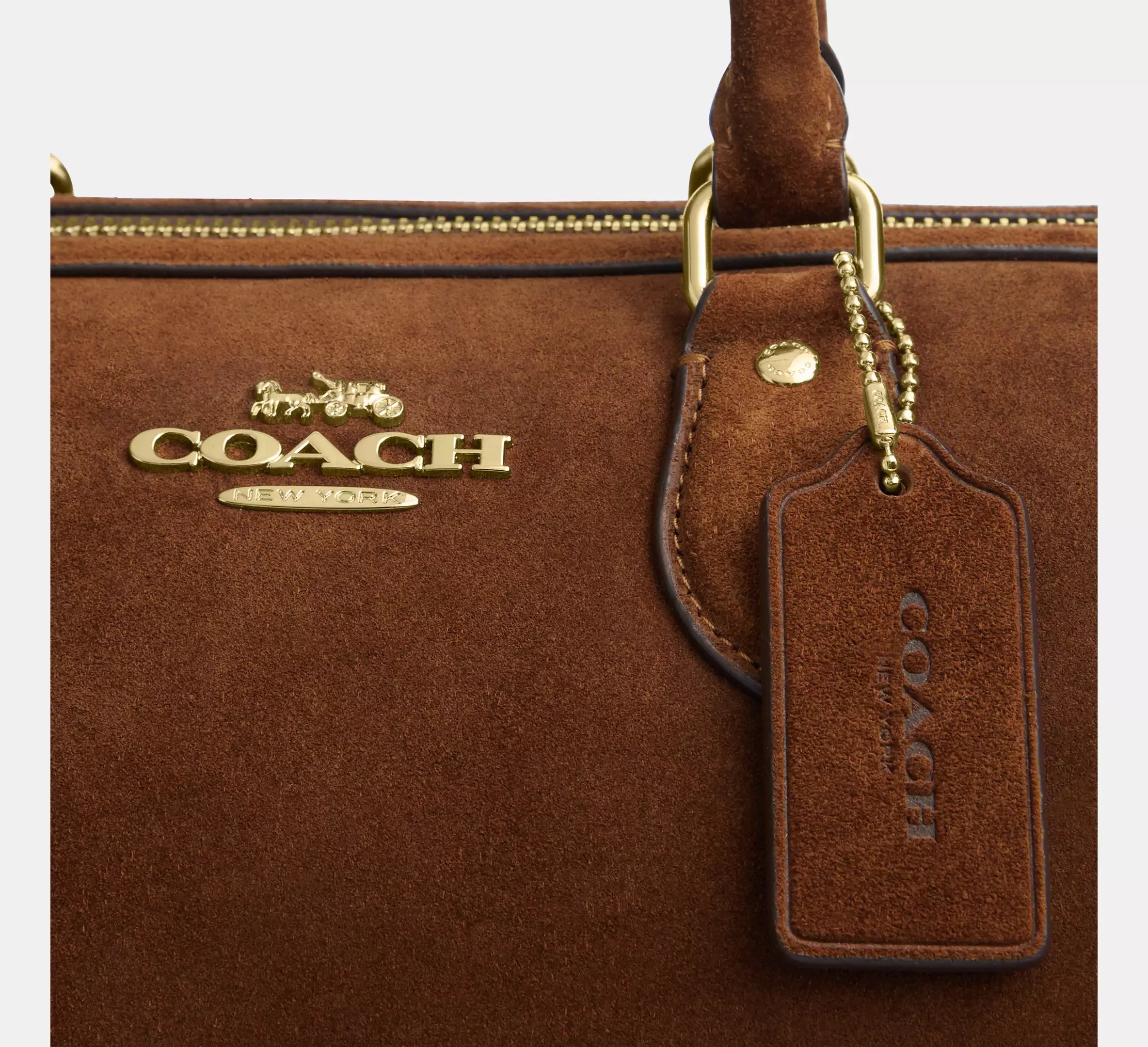 Rowan Large Satchel Bag Suede Warm Brown Coach