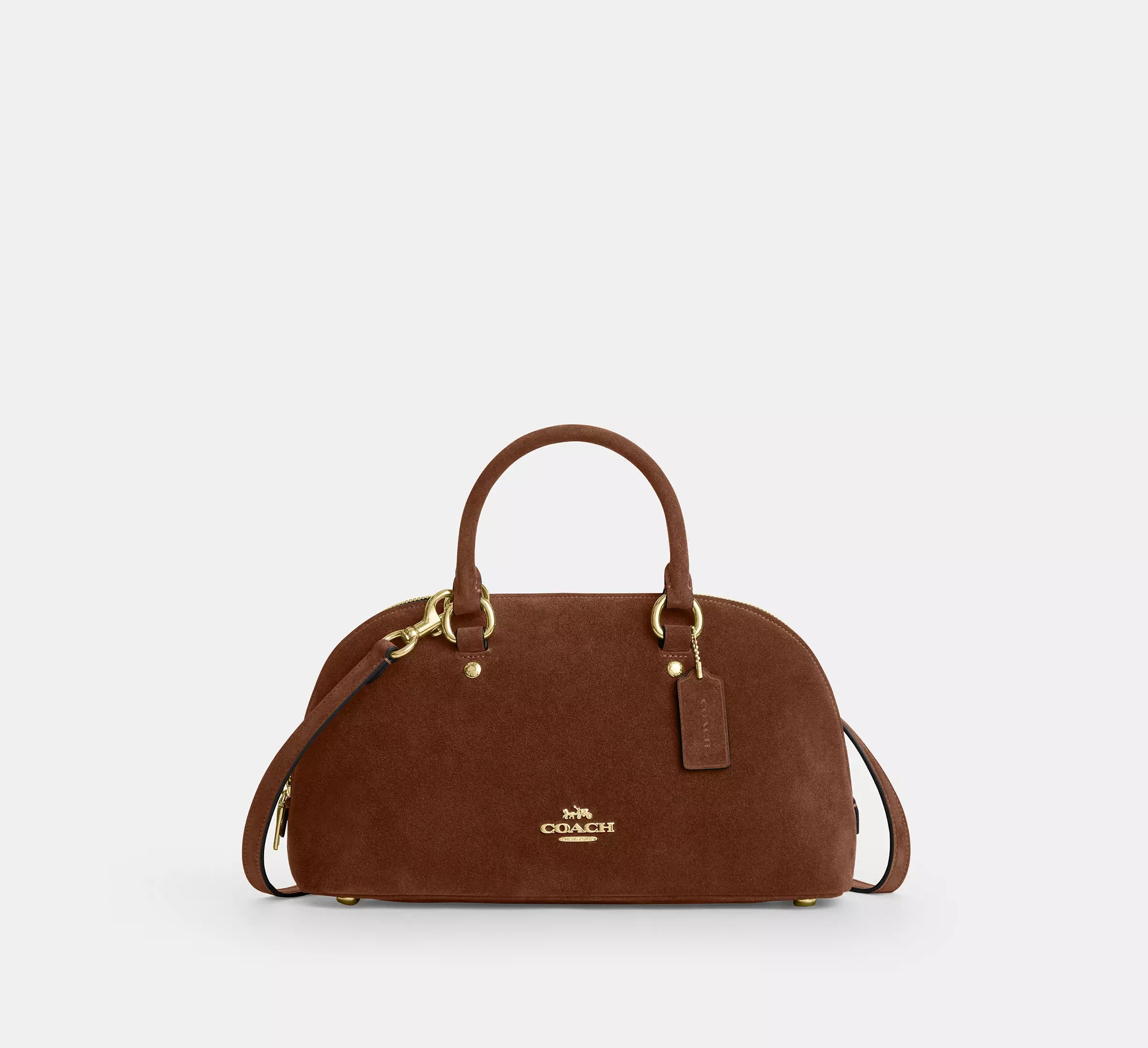 Lara Satchel Bag Suede Warm Brown Coach