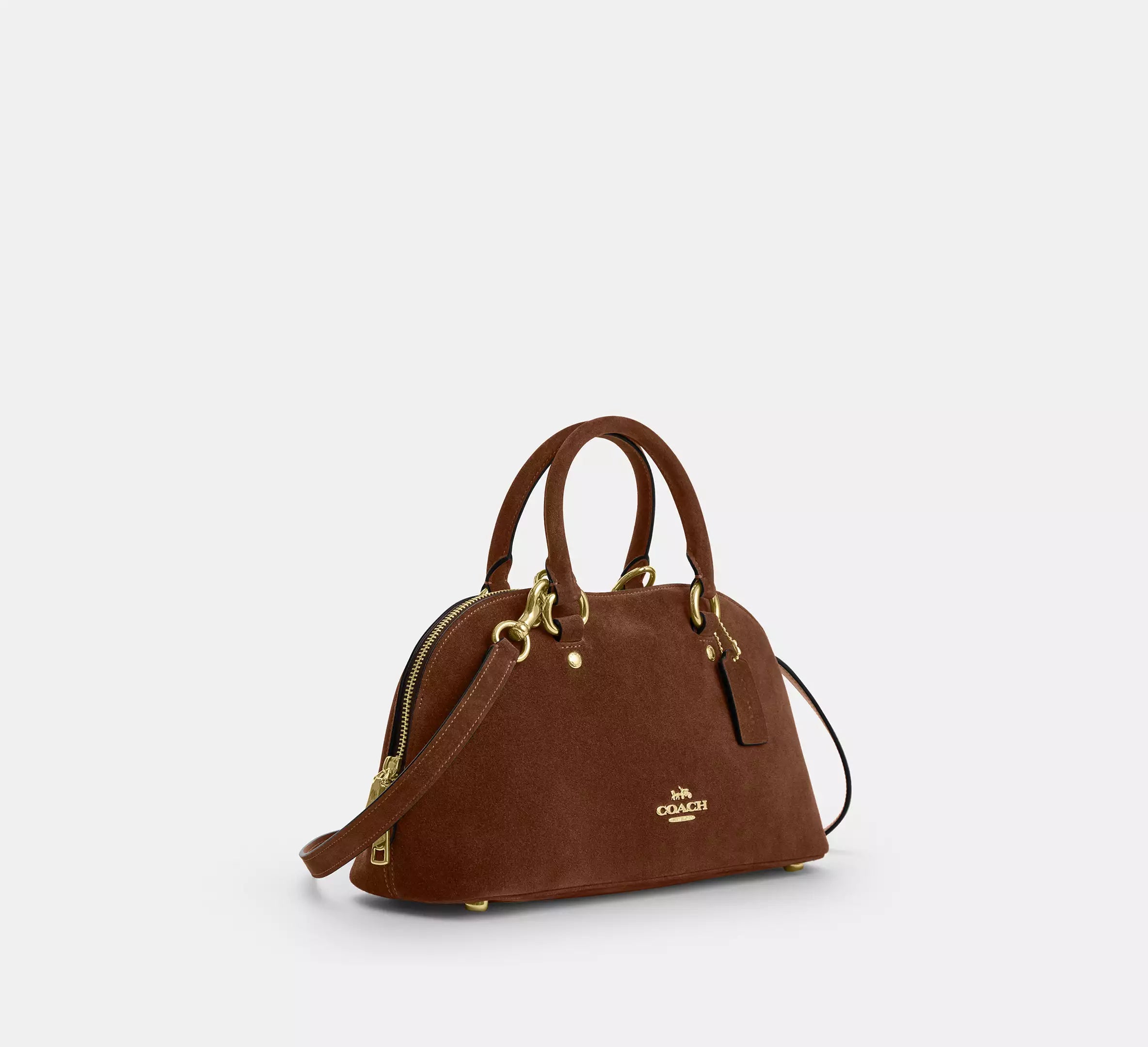 Lara Satchel Bag Suede Warm Brown Coach