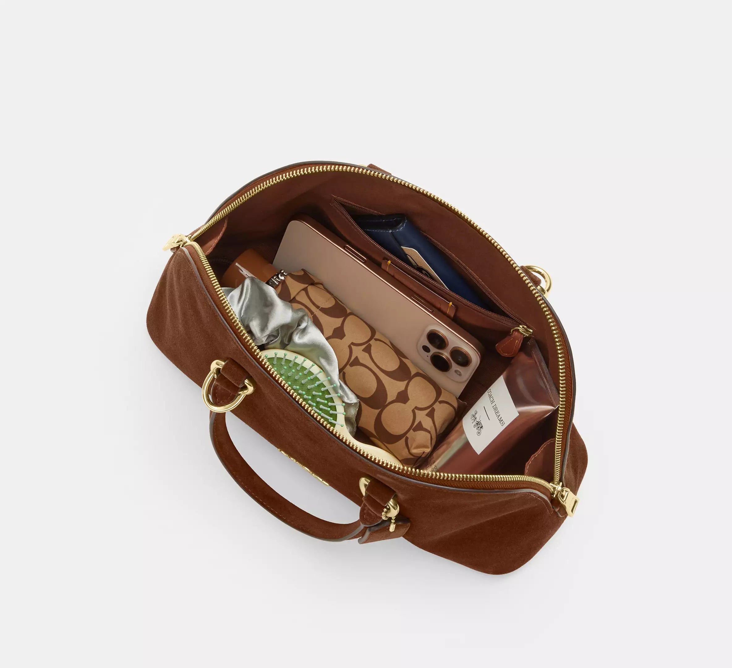 Lara Satchel Bag Suede Warm Brown Coach