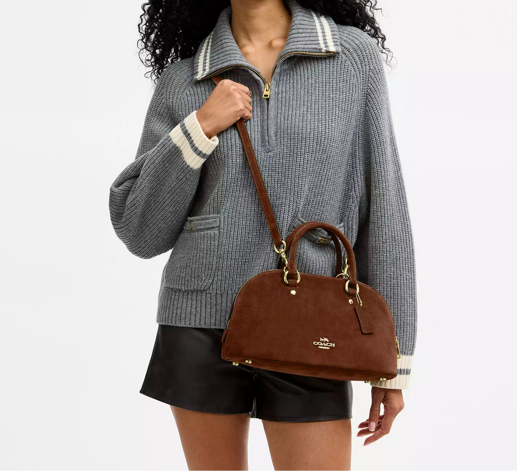 Lara Satchel Bag Suede Warm Brown Coach