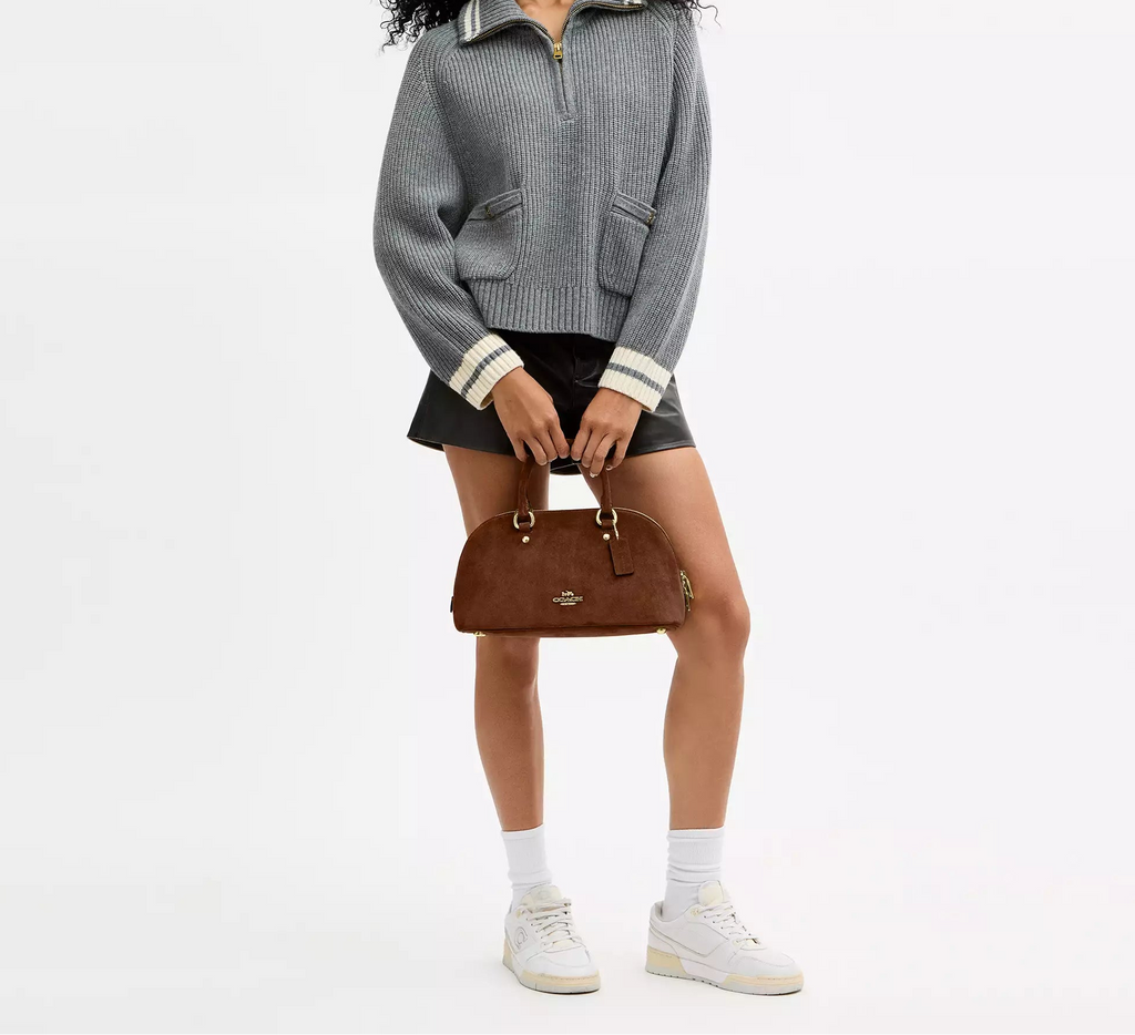 Lara Satchel Bag Suede Warm Brown Coach