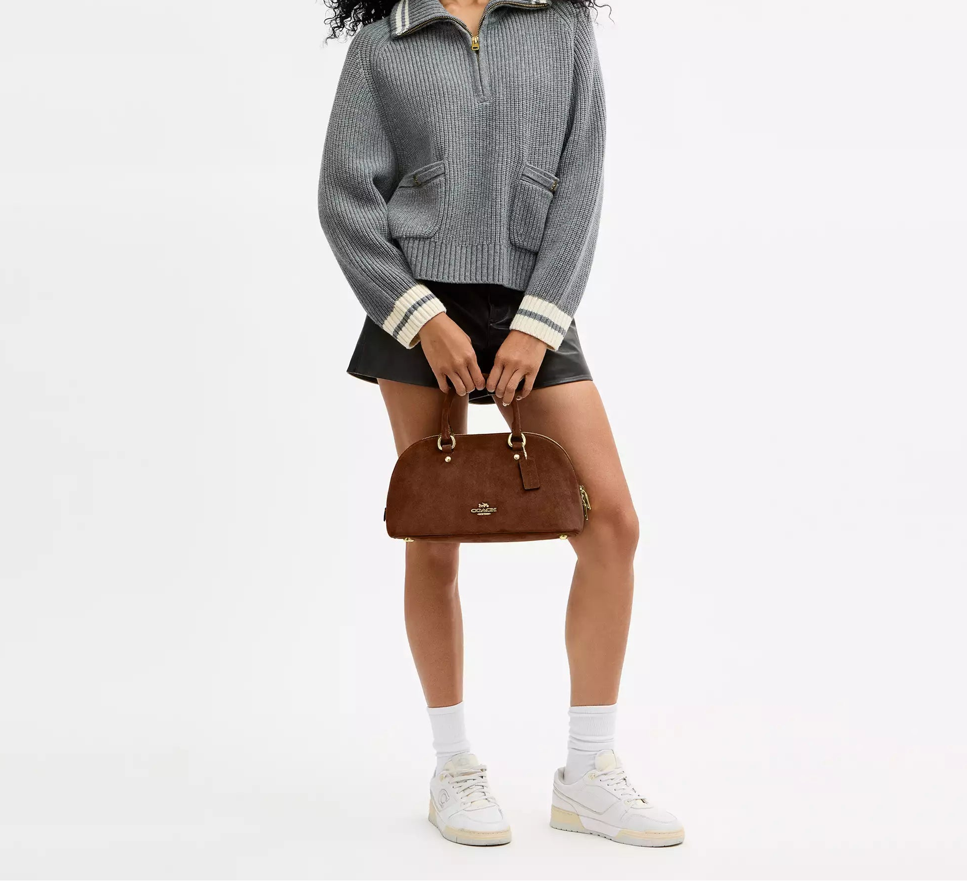 Lara Satchel Bag Suede Warm Brown Coach